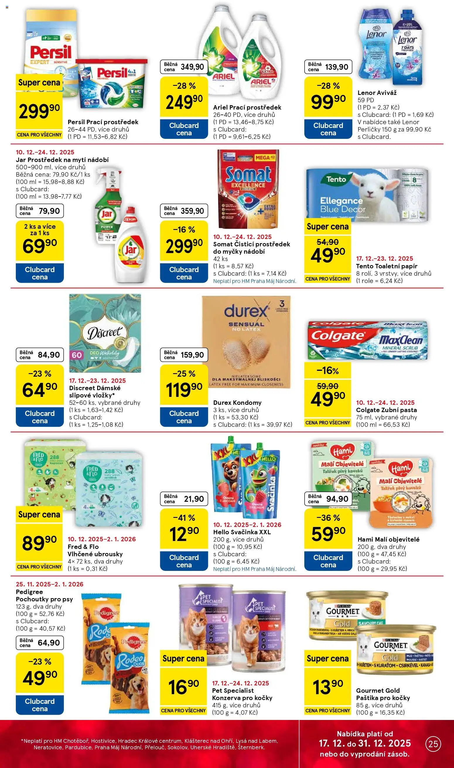Tesco leták - Hypermarket od 17.12.2025 | Strana: 25 | Produkty: Prostředek na mytí nádobí, Toaletní papír, Ariel, Aviváž Lenor
