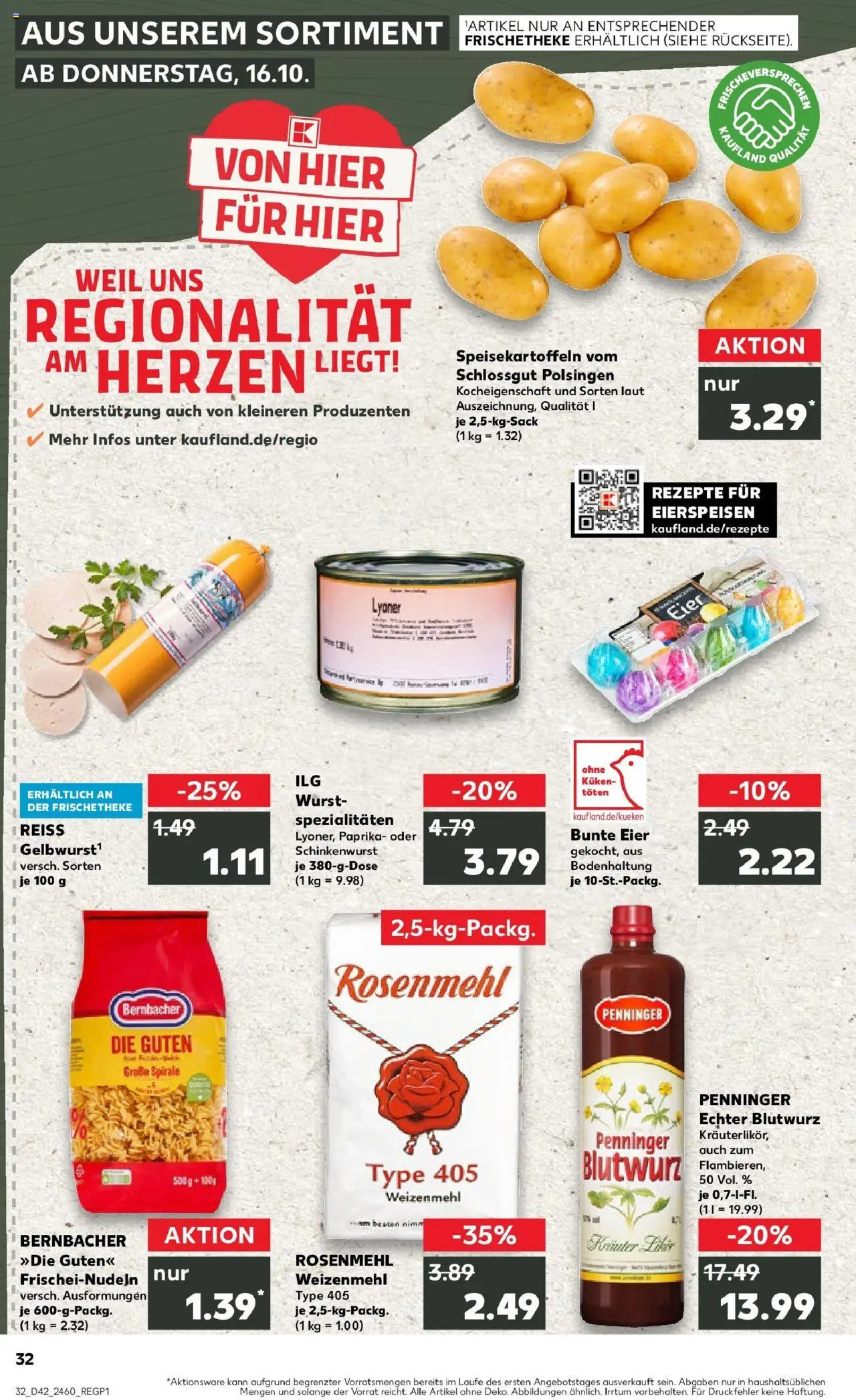 Kaufland prospekt Nördlingen	 – gültig ab 19.10.2025 | Seite: 32 | Produkte: Eier, Weizenmehl, Paprika, Wurst