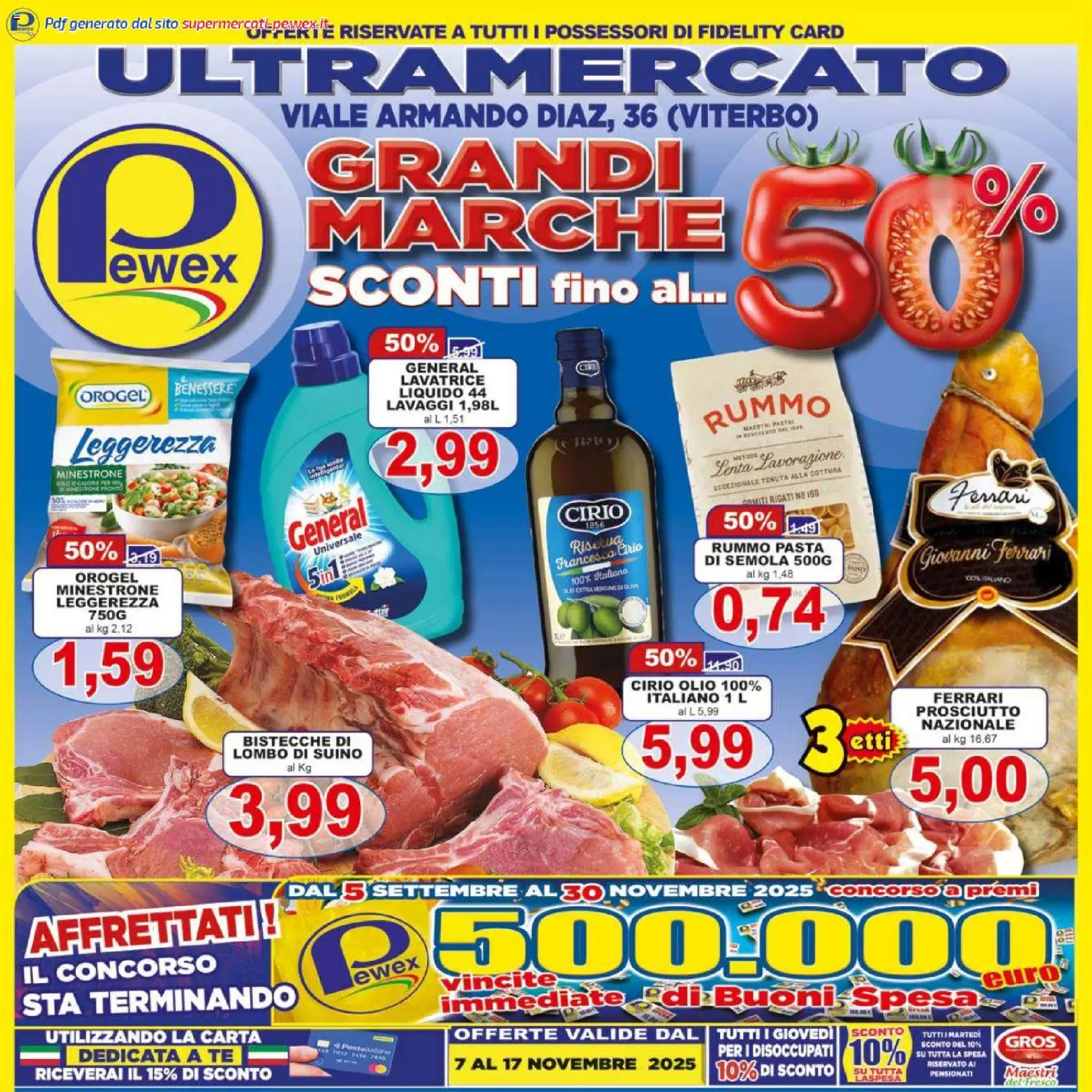 Volantino Pewex del 07.11.2025 | Pagina: 1 | Prodotti: Minestrone, Tè, Suino, Pasta