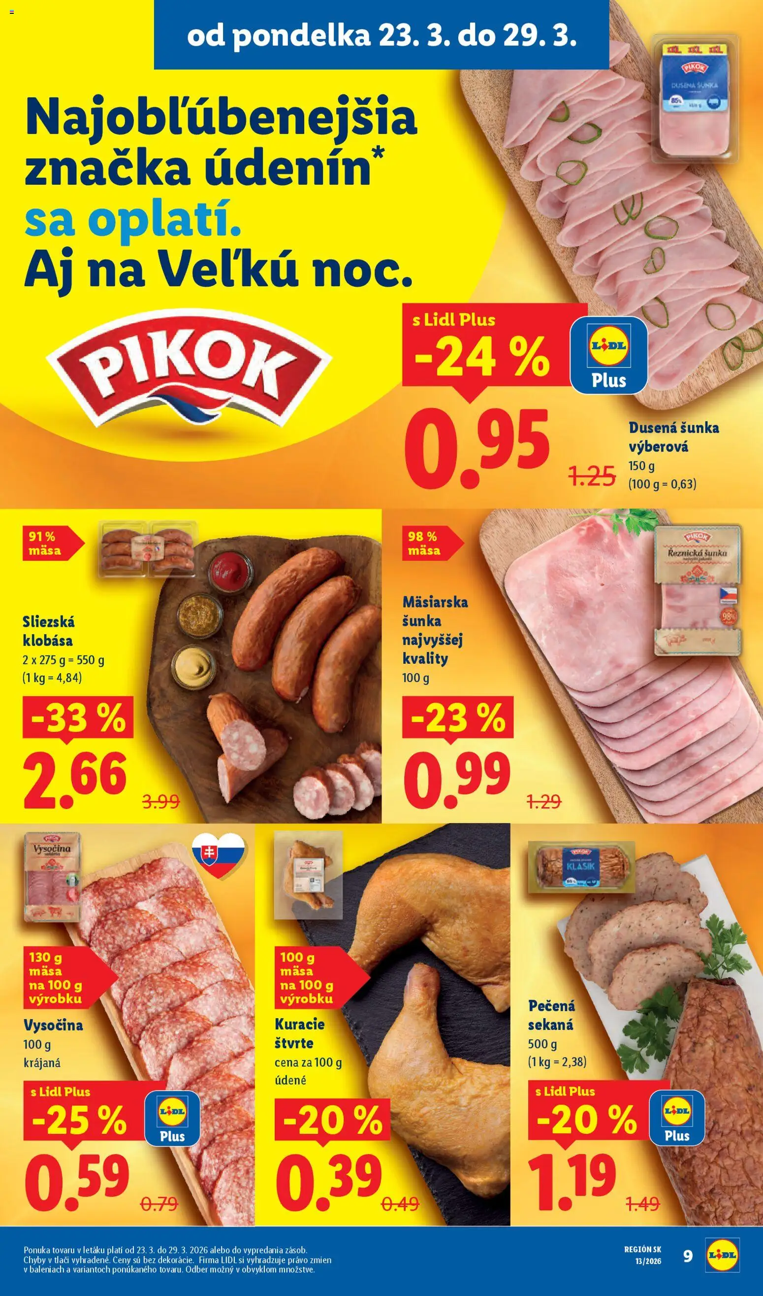 Nové Lidl akcie – leták je platný od 23.03.2026 | Strana: 11 | Produkty: Šunka, Klobása