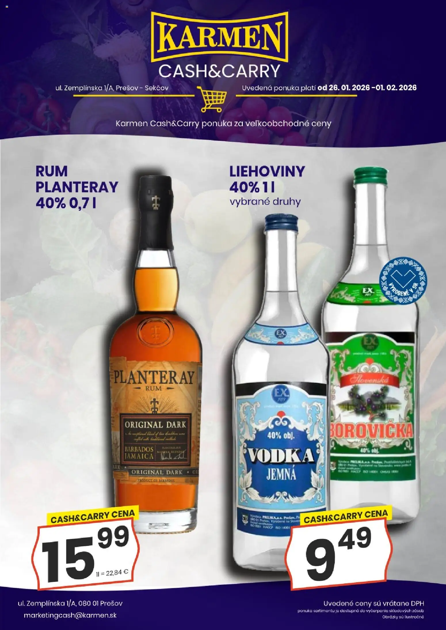 Nové KARMEN CBA akcie – leták je platný od 26.01.2026 | Strana: 3 | Produkty: Borovička, Vodka, Rum