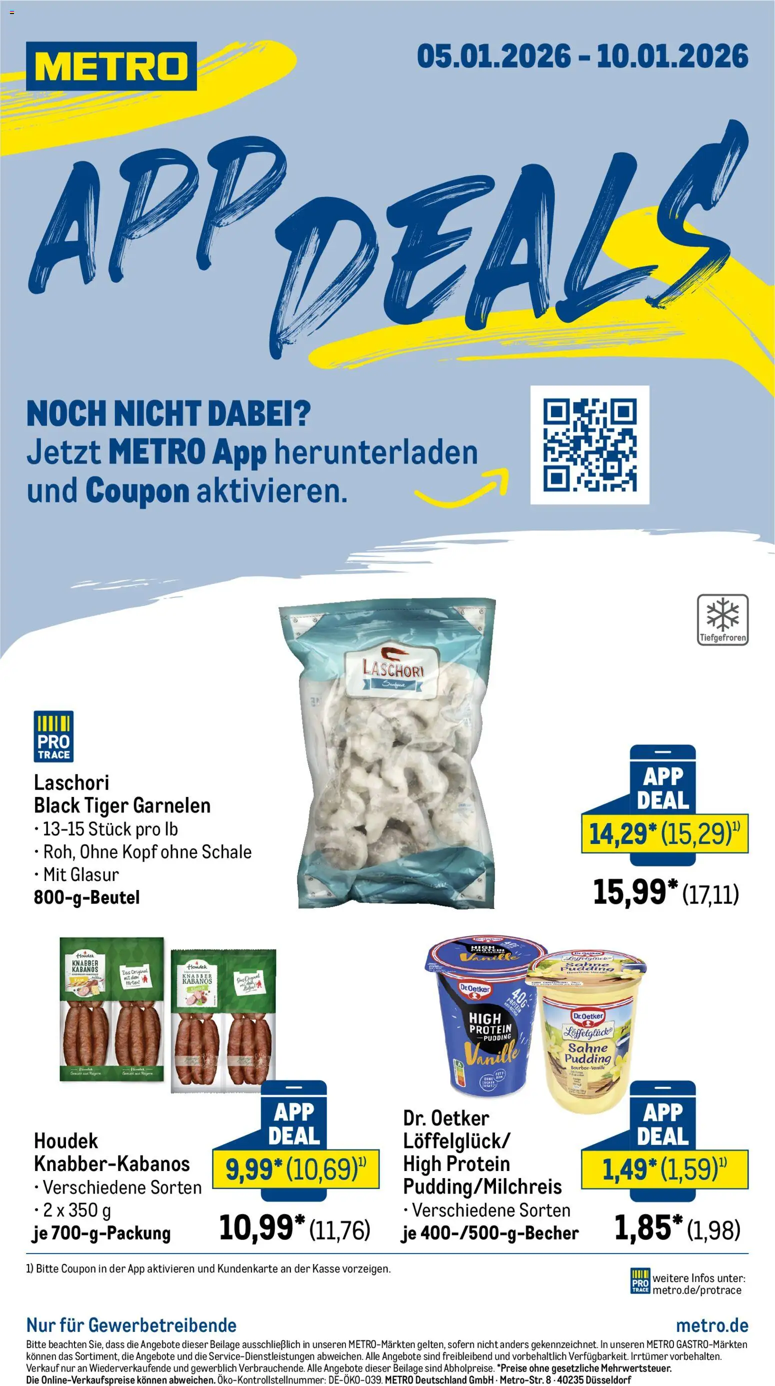 Metro - App-Deals – gültig ab 05.01.2026 | Seite: 1 | Produkte: Garnelen, Pudding, Tiger garnelen, Sahne