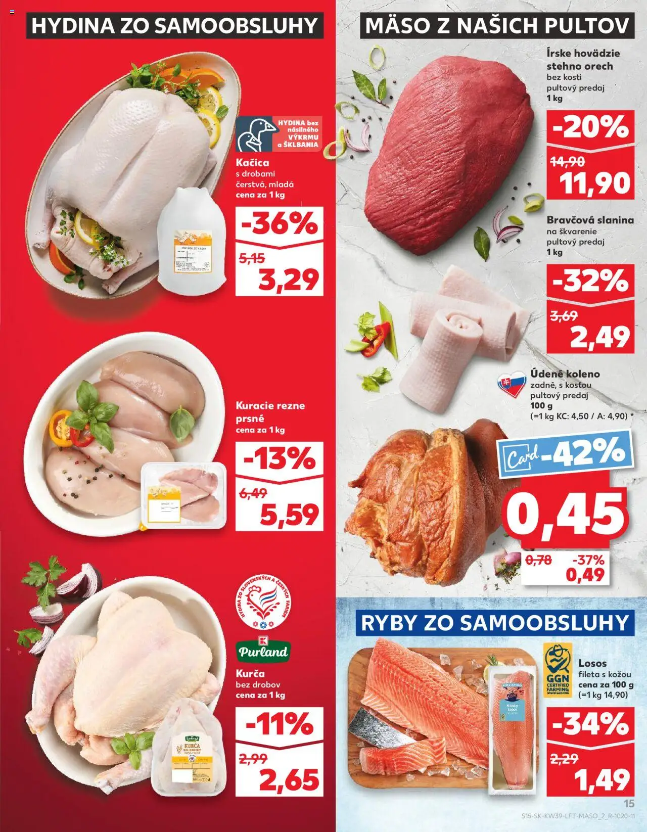 Nové Kaufland akcie – leták je platný od 25.09.2025 | Strana: 15 | Produkty: Slanina, Kačica, Kuracie rezne, Kurča