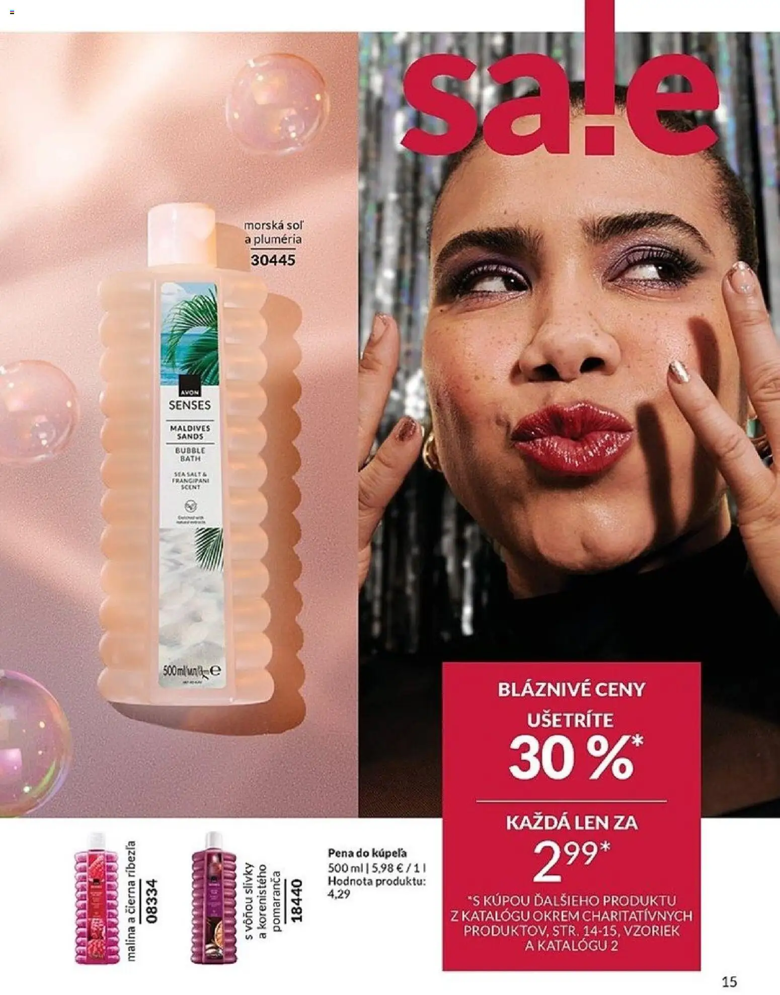 Nové Avon akcie – leták je platný od 01.01.2026 | Strana: 15 | Produkty: Pena do kúpeľa, Soľ, Slivky
