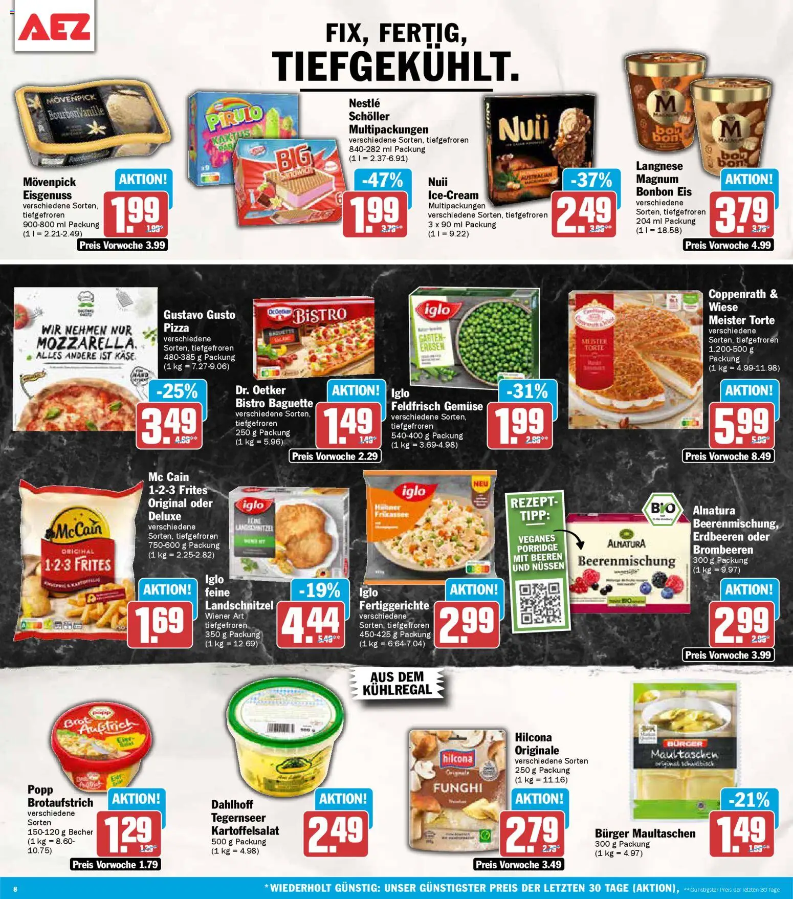AEZ Prospekt 	 – gültig ab 19.01.2026 | Seite: 8 | Produkte: Langnese, Gemüse, Fertiggerichte, Brot