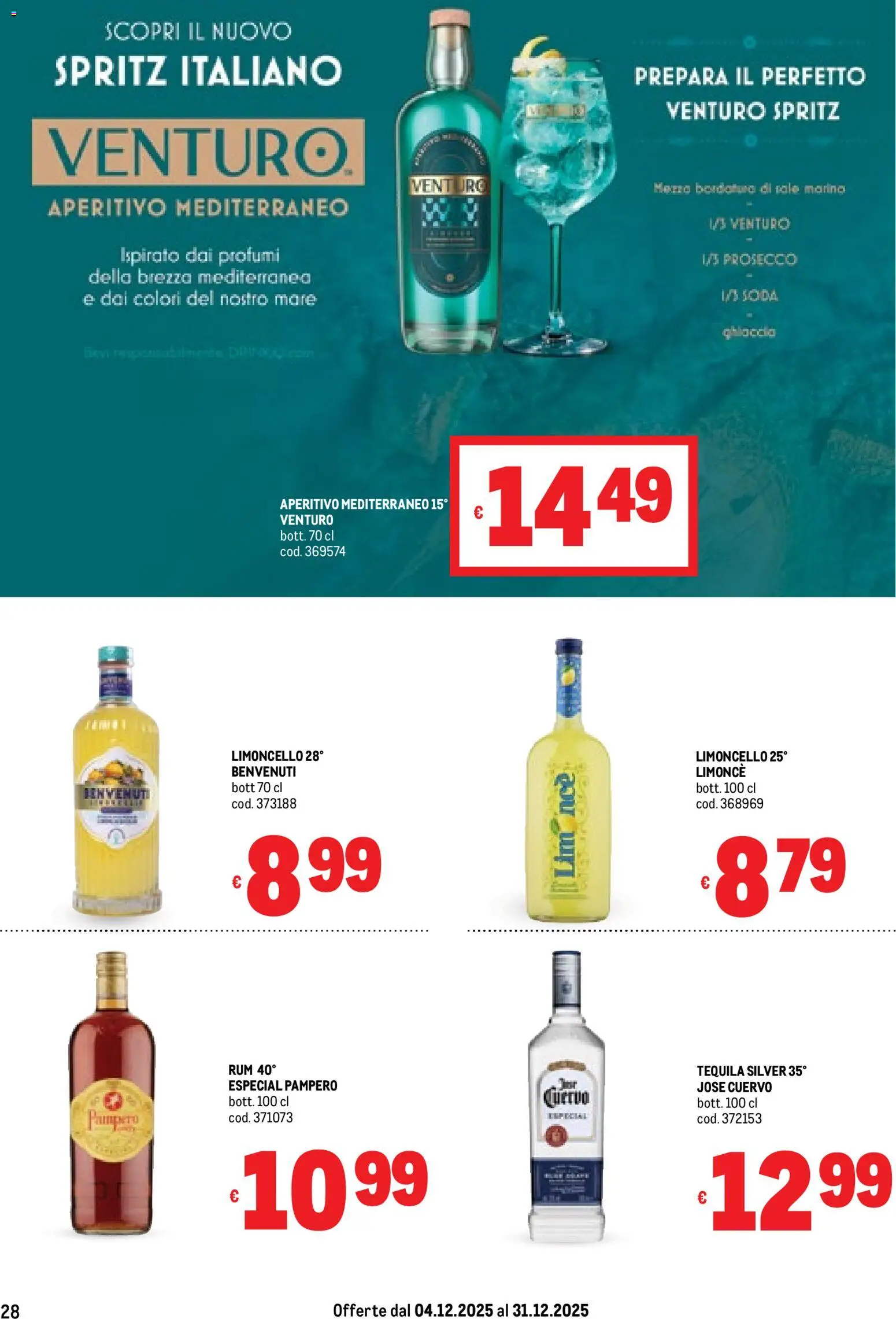 Volantino Metro del 04.12.2025 | Pagina: 28 | Prodotti: Sale, Rum, Tequila, Aperitivo