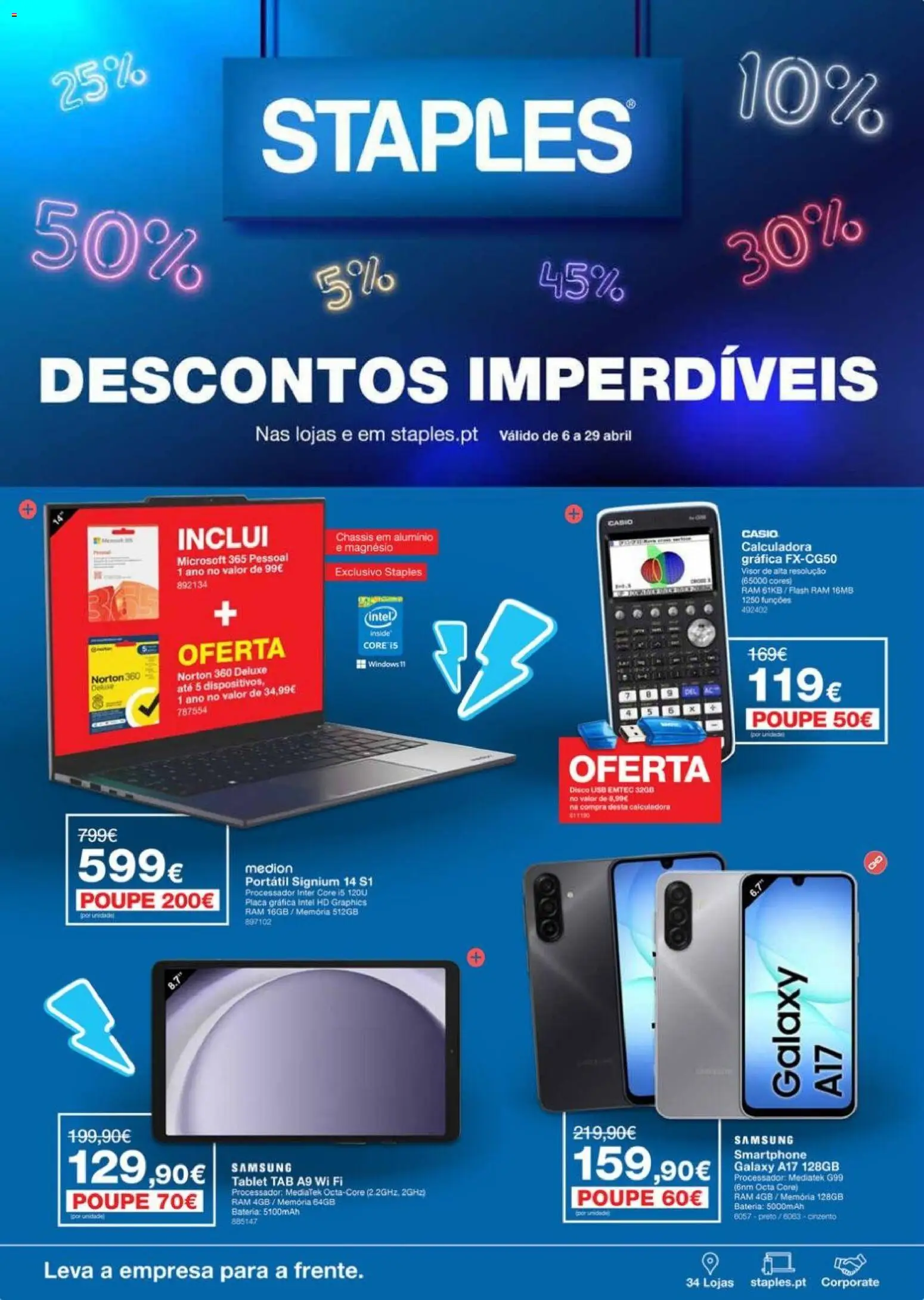 Staples Descontos Imperdíveis Abril 2026 │ válido de 06.04.2026 | Página: 1 | Produtos: Smartphone, USB, Bateria, Tablet