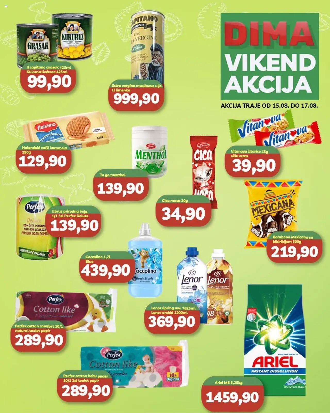 VP Dima katalog - važi od 15.08.2025 | Strana: 1 | Proizvode: Ariel, Lenor, Grašak, Ulje