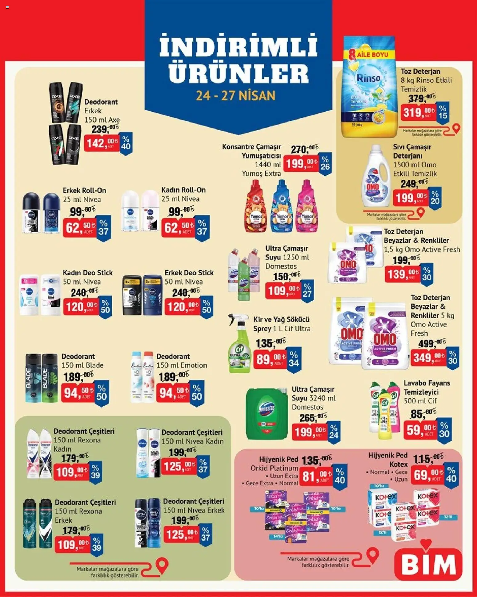BİM - İndirimli Ürünler - 24.04.2026 tarihinden itibaren geçerlidir | Sayfa: 1 | Ürünler: Lavabo, Deterjan, Yağ, Yağ sökücü