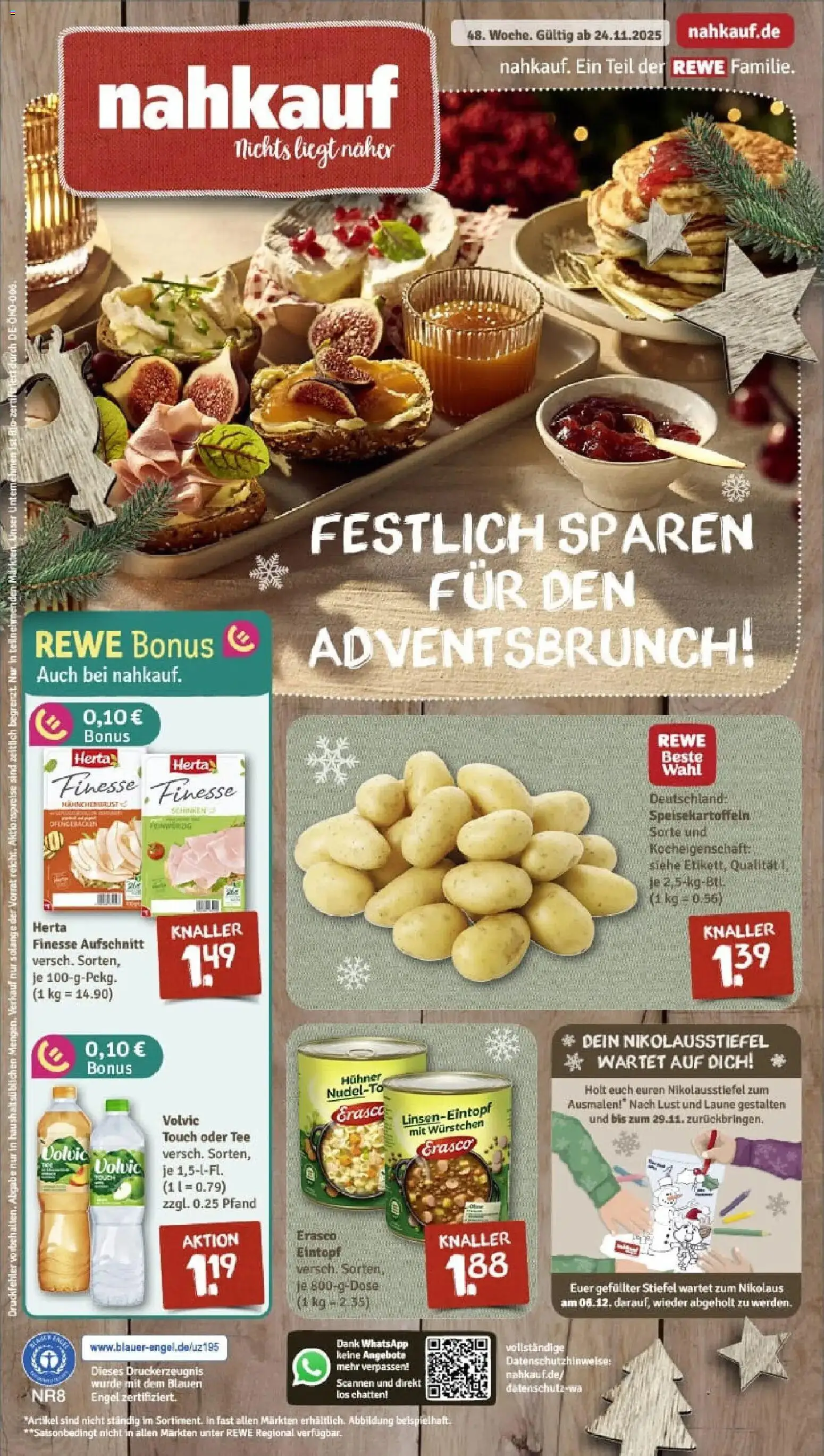 Rewe prospekt Wuppertal / Barmen	 – gültig ab 23.11.2025 | Seite: 1 | Produkte: Stiefel, Erasco, Volvic, Herta finesse