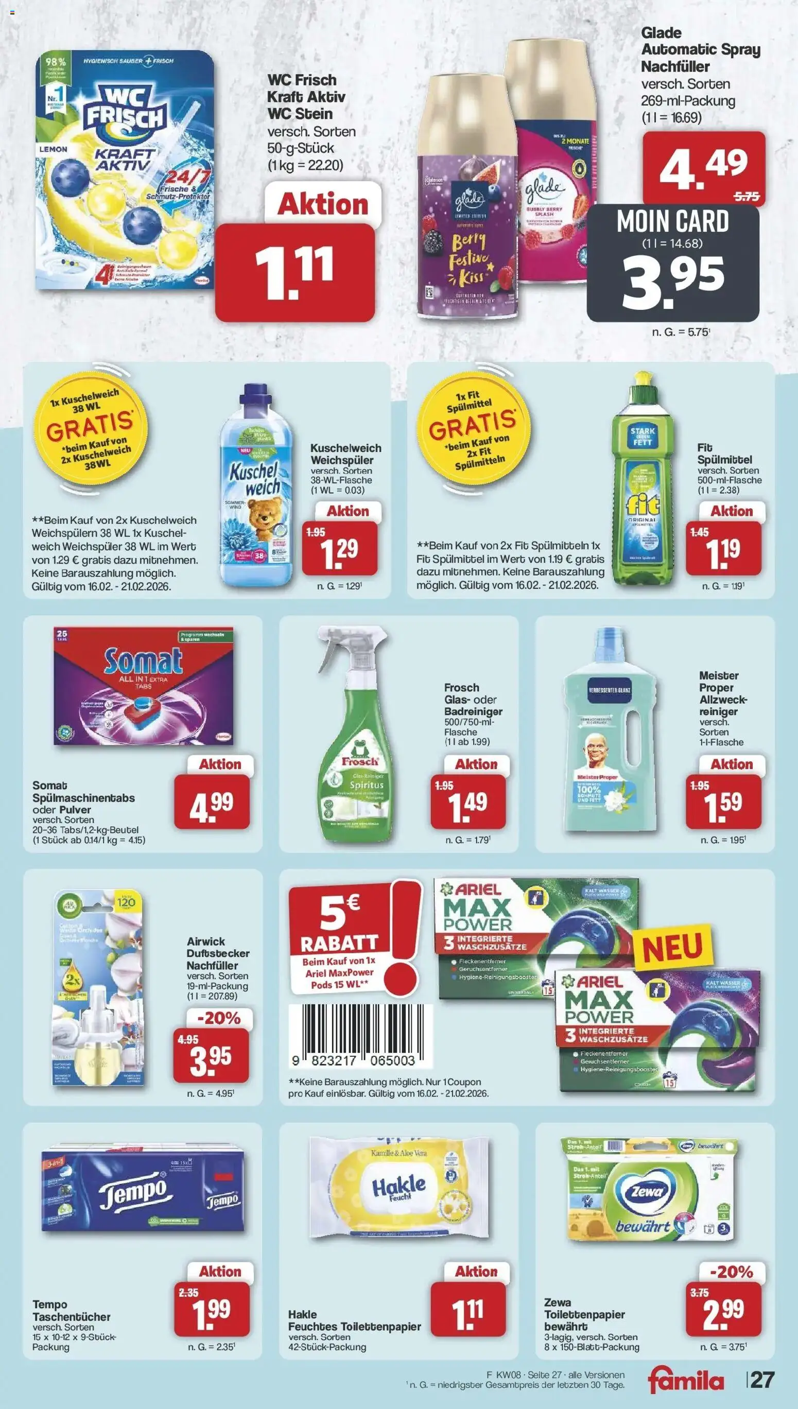 Famila Nordwest - Famila: Wochenangebote – gültig ab 16.02.2026 | Seite: 29 | Produkte: Ariel, Orchidee, Zewa, Wasser