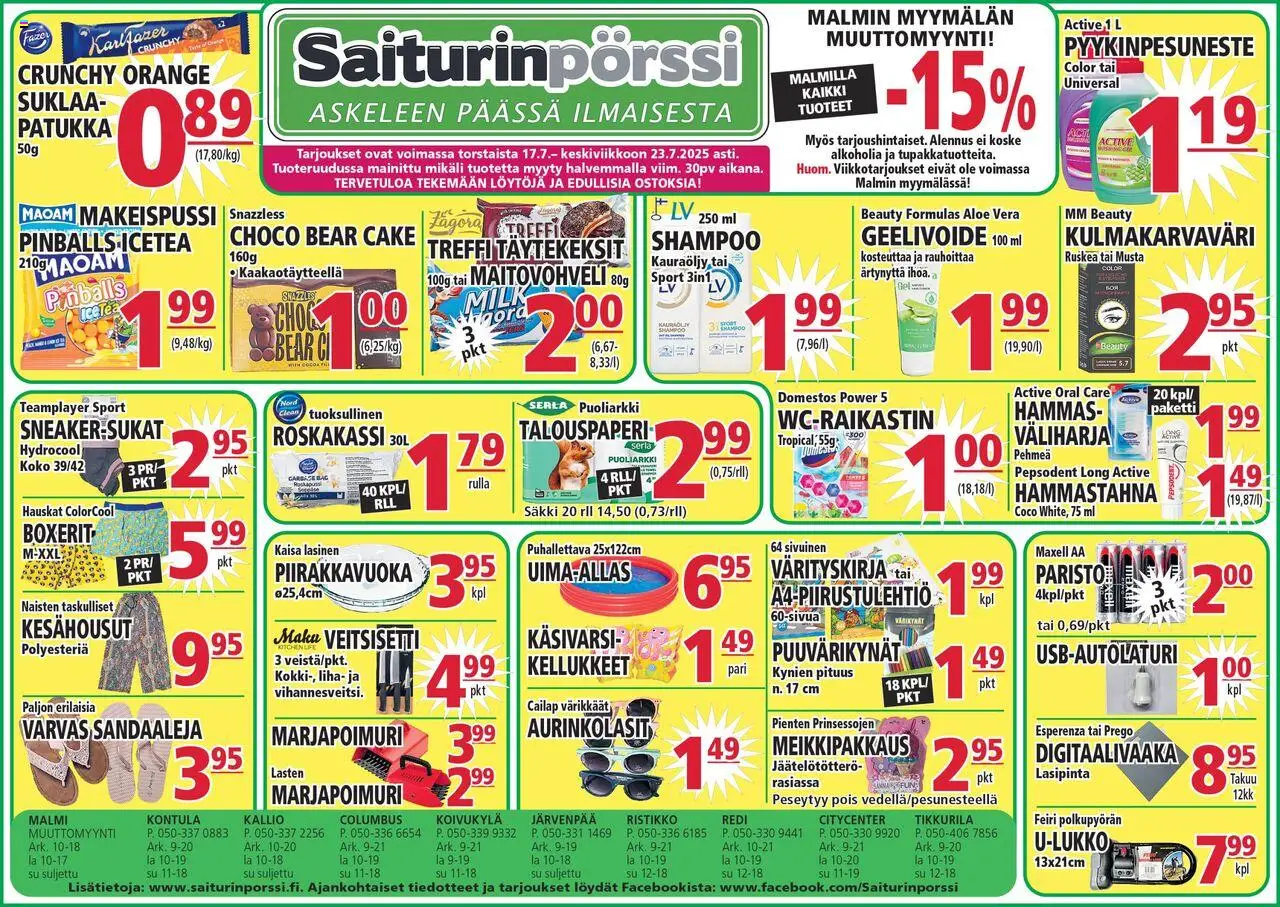  | Sivu: 1 | Tuotteet: Shampoo, Hammastahna, Aurinkolasit, Suklaa