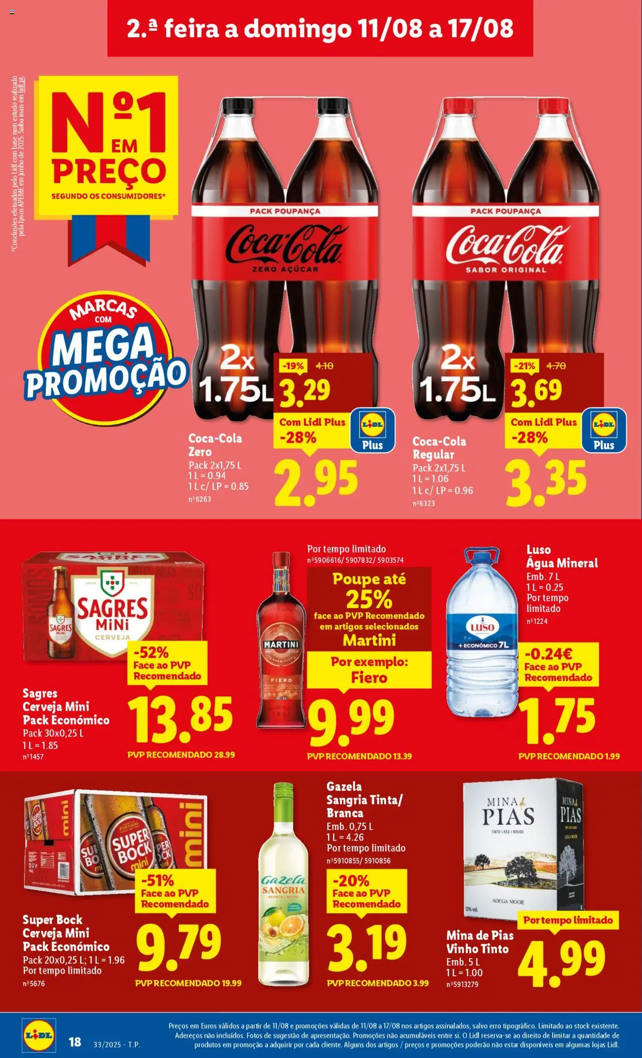 Lidl folheto │ válido de 11.08.2025 | Página: 18 | Produtos: Agua, Super bock, Base, Coca-cola