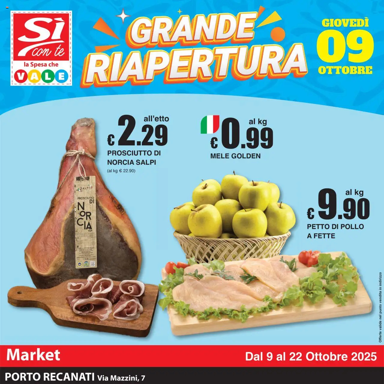 Volantino Sì con Te del 09.10.2025 | Pagina: 1 | Prodotti: Petto di Pollo, Pollo, Mele, Tè