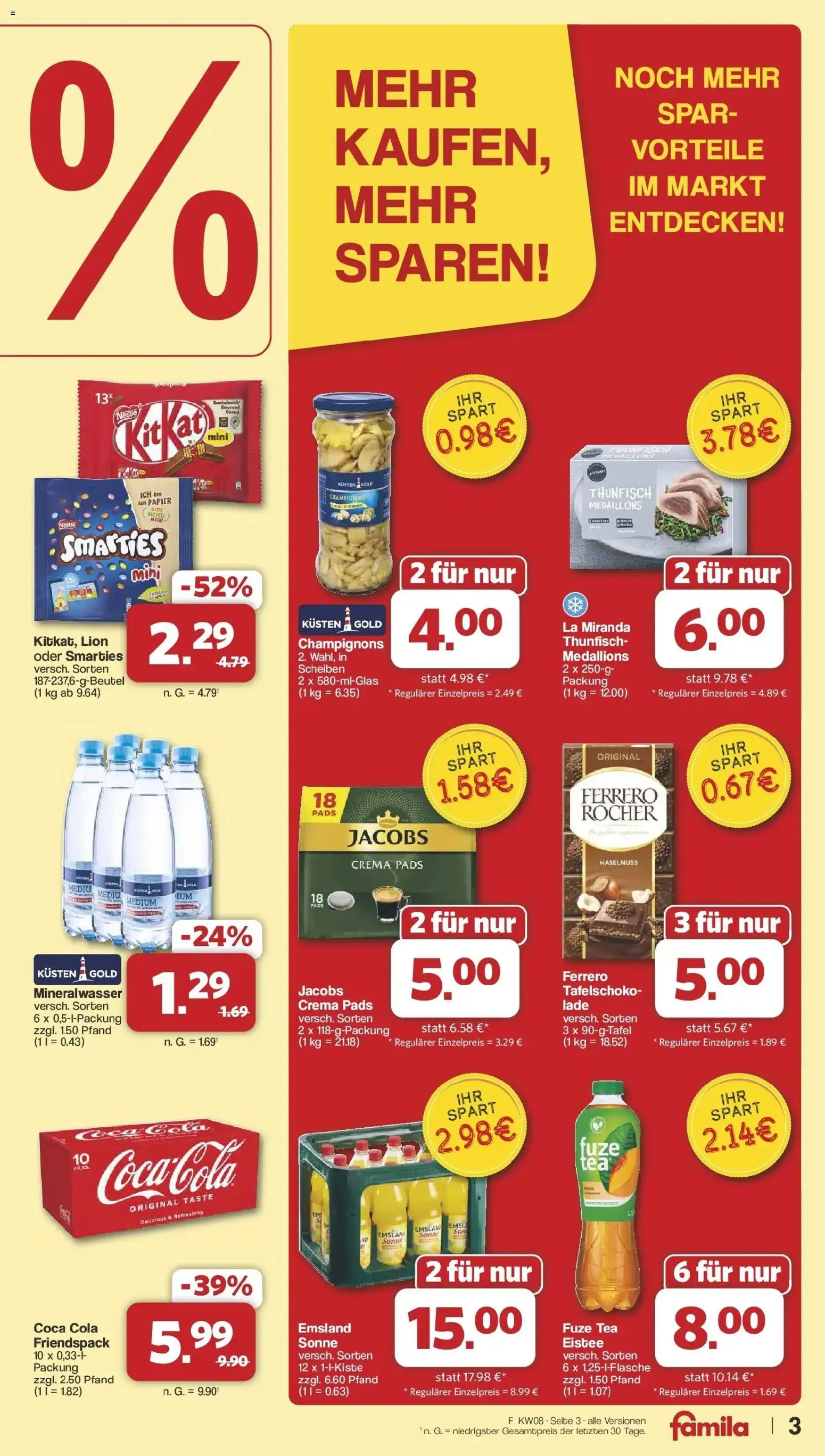 Famila Nordwest - Famila: Wochenangebote – gültig ab 16.02.2026 | Seite: 3 | Produkte: Coca cola, Cola, Smarties, Champignons