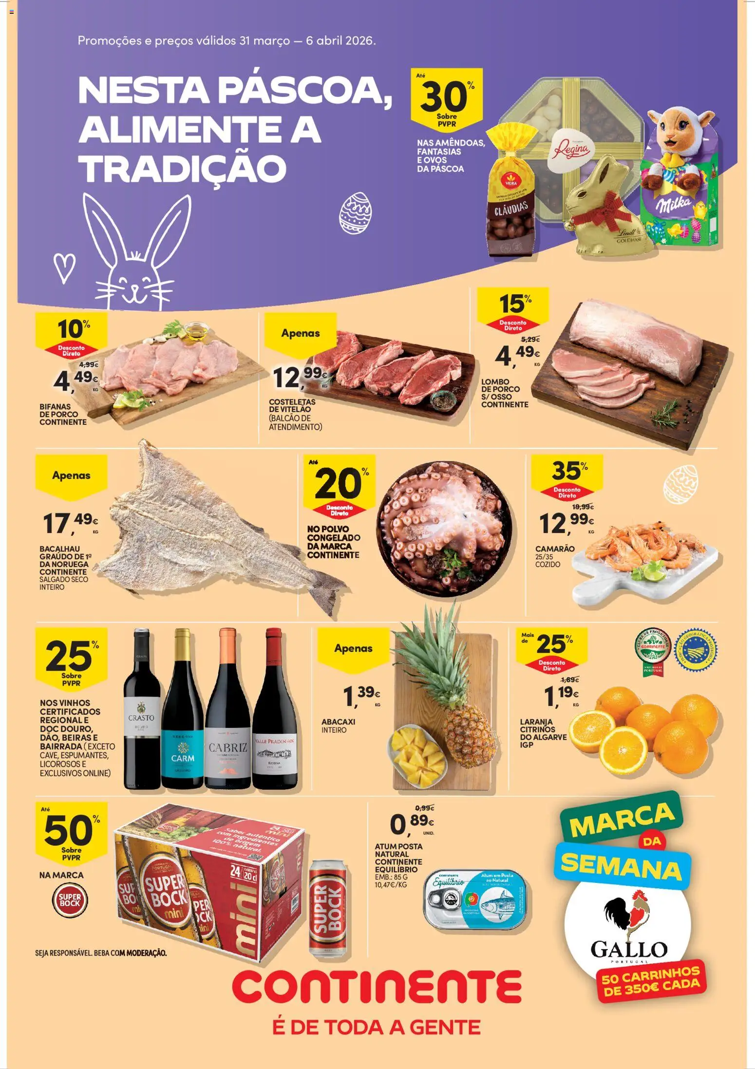 Continente Semanal Continente Bom Dia │ válido de 31.03.2026 | Página: 1 | Produtos: Super bock, Polvo, Camarão, Abacaxi