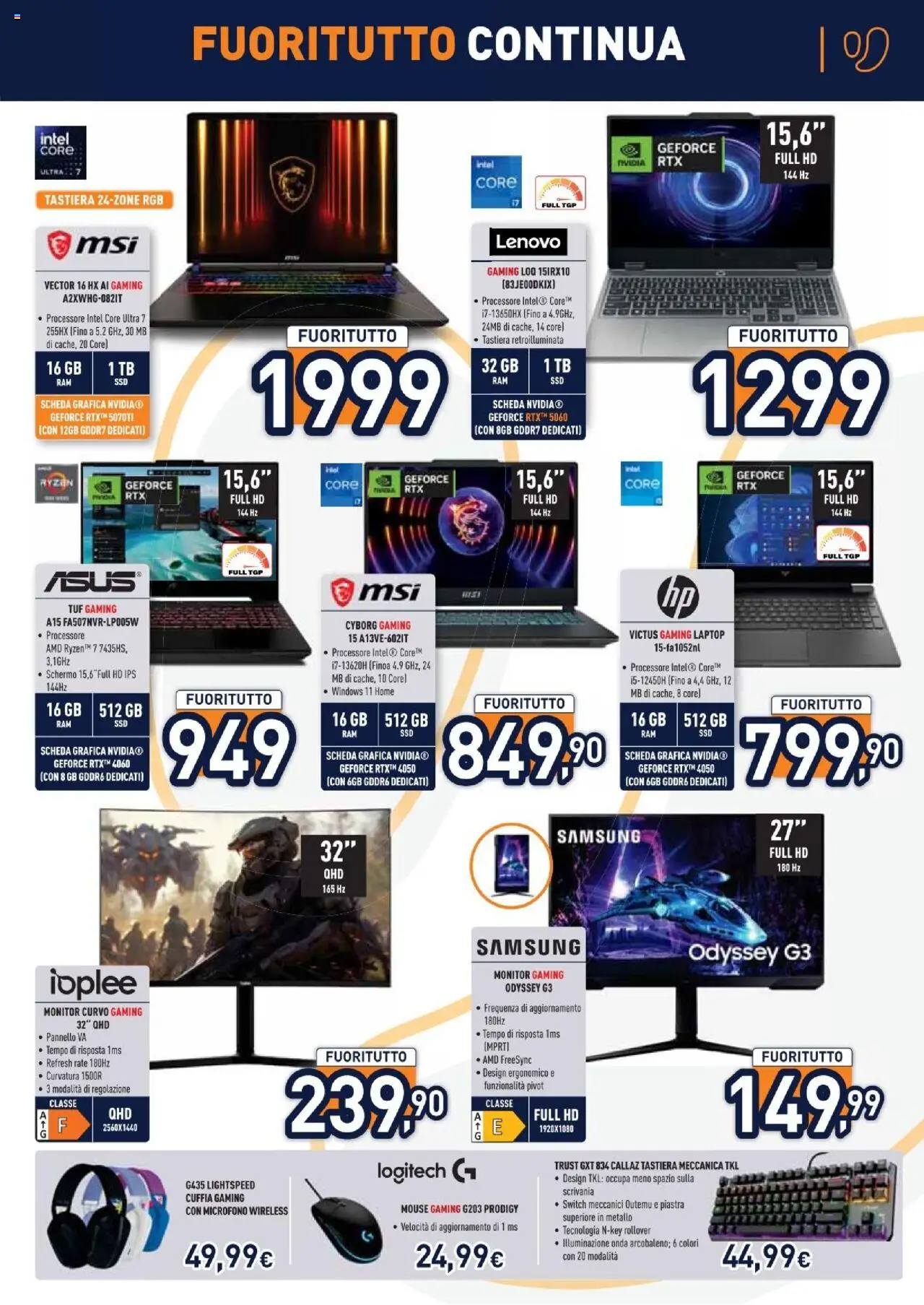 Volantino Unieuro del 14.08.2025 | Pagina: 13 | Prodotti: Schermo, Mouse, Microfono, Scrivania