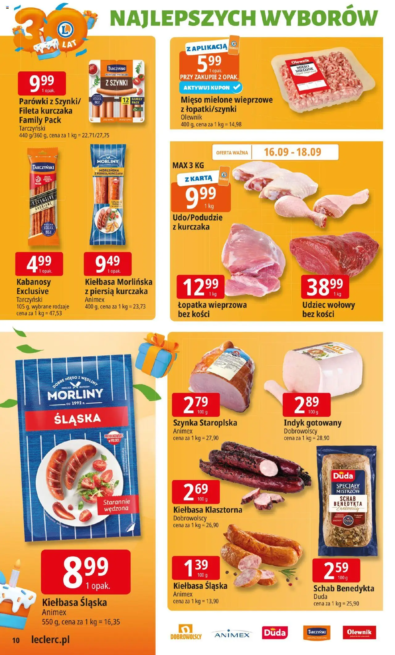 E.Leclerc Gazetka - Kłodzko od 16.09.2025 | Strona: 10 | Produkty: Kabanosy, Parówki, Szynka, Kiełbasa śląska