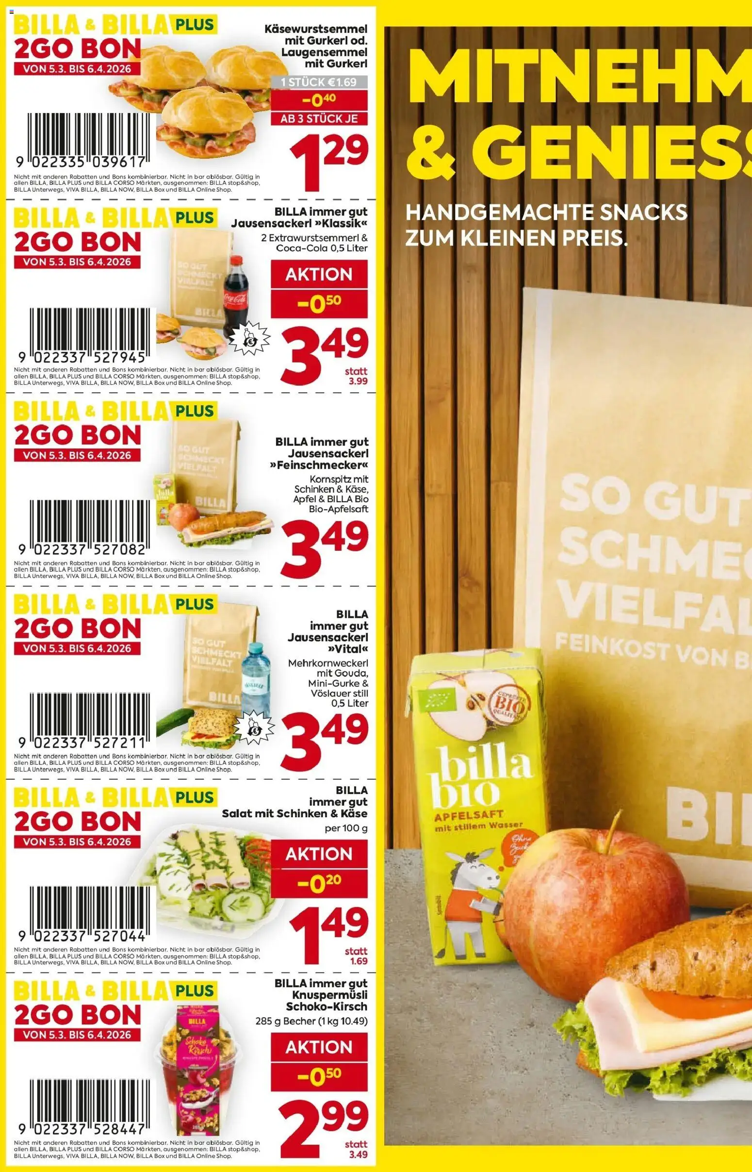 Billa 2Go Bons gültig ab 05.03.2026 | Seite: 2 | Produkte: Salat, Box, Planche de surf, Äpfel