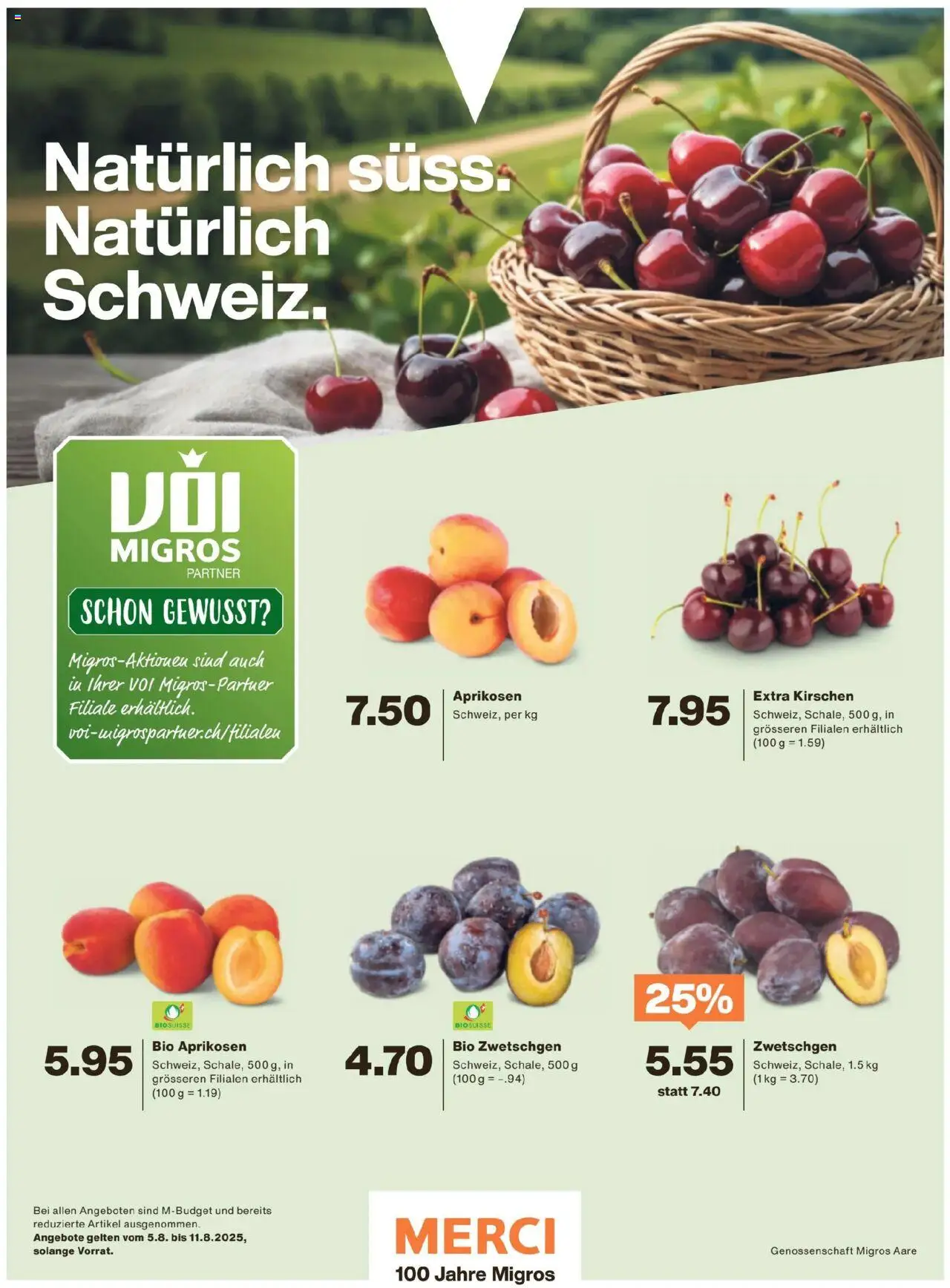 Migros - Magazin ab 05.08.2025 | Seite: 34 | Produkte: Zwetschgen, Kirschen
