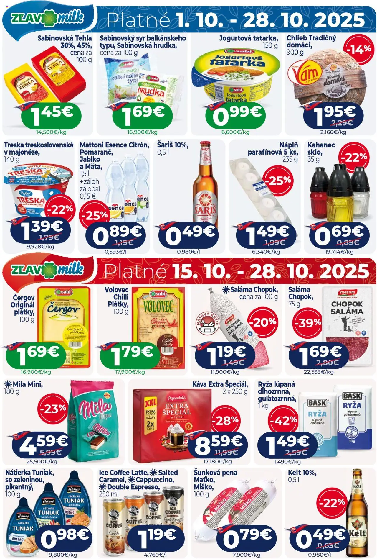 Nové Milk Agro akcie – leták je platný od 15.10.2025 | Strana: 12 | Produkty: Tuniak, Saláma, Chilli, Treska