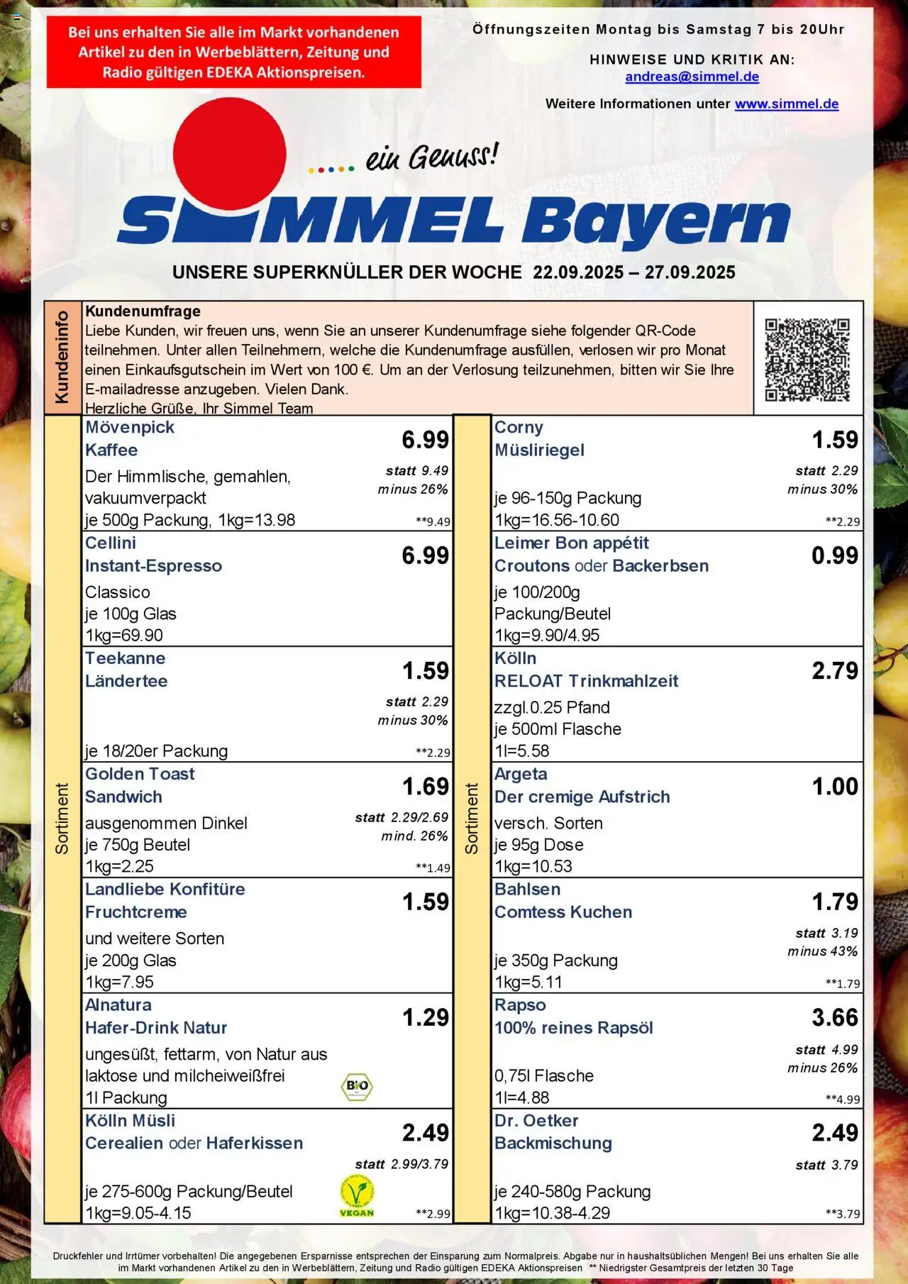 Simmel - Bayern – gültig ab 22.09.2025 | Seite: 1 | Produkte: Kolln, Kolln musli, Rapsöl, Radio