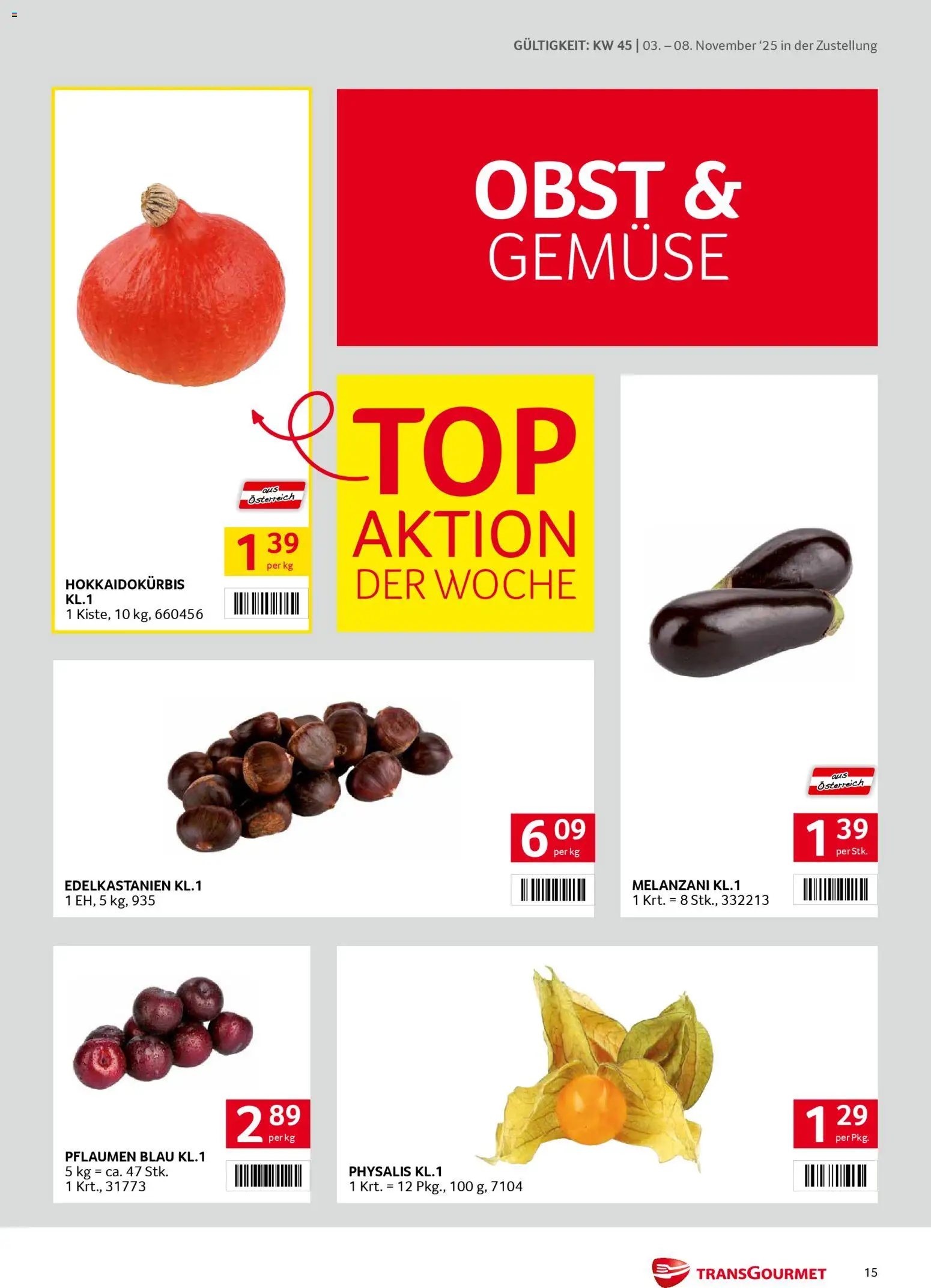 Transgourmet Zustellaktion gültig ab 03.11.2025 | Seite: 15 | Produkte: Gemüse, Obst