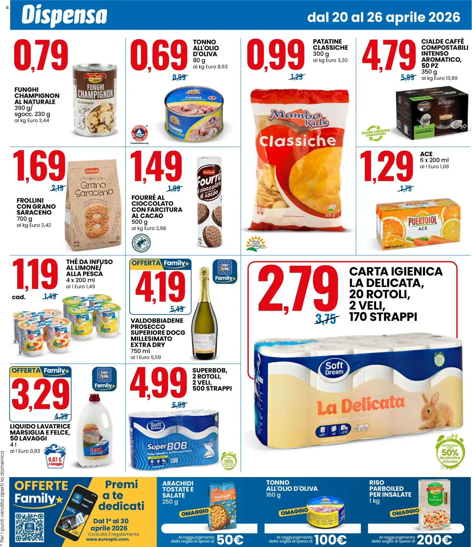 Volantino Eurospin del 20.04.2026 | Pagina: 7 | Prodotti: Carta igienica, Cioccolato, Limone, Pesca