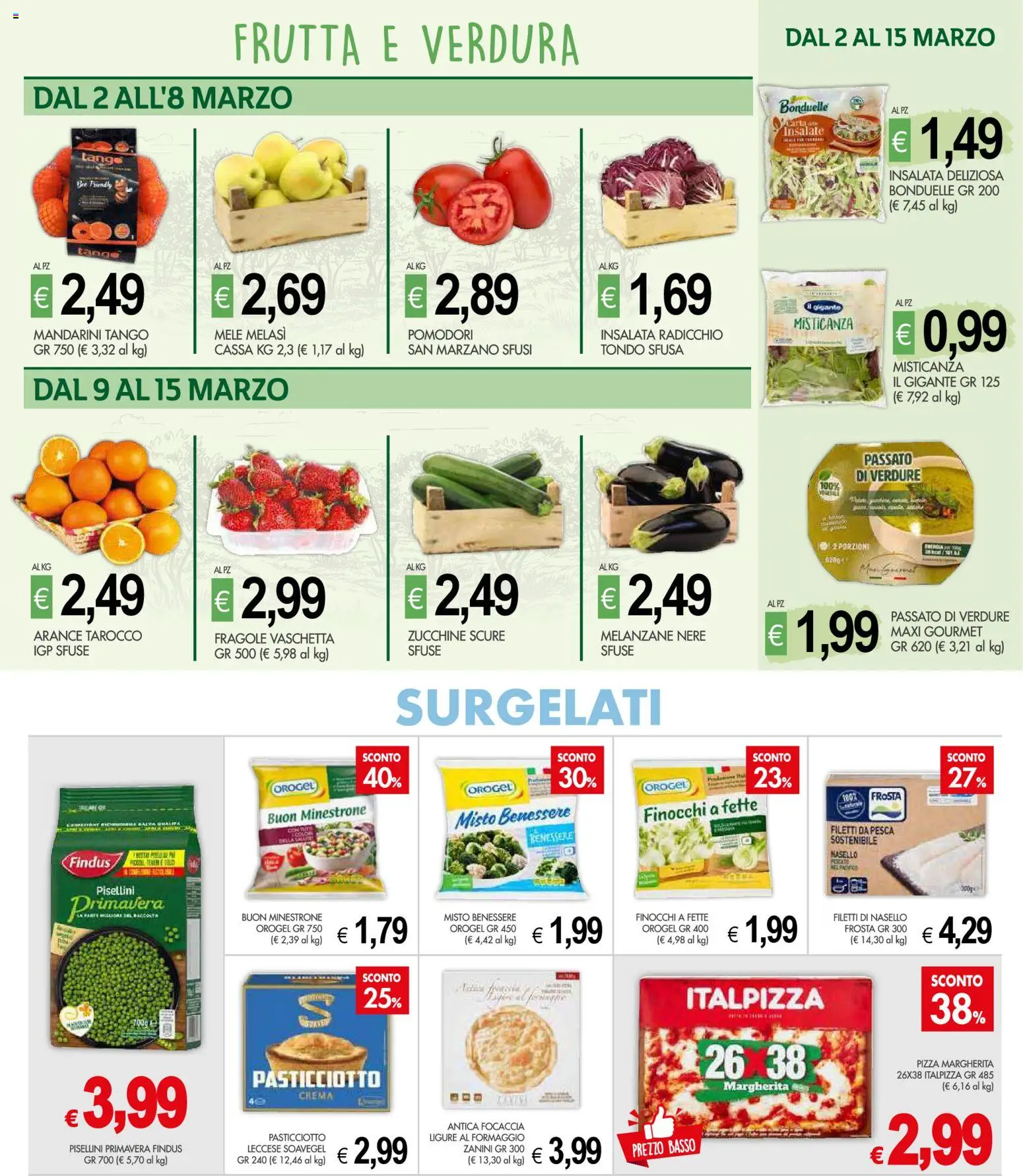 Volantino Presto Fresco del 02.03.2026 | Pagina: 4 | Prodotti: Misticanza, Arance, Formaggio, Zucchine