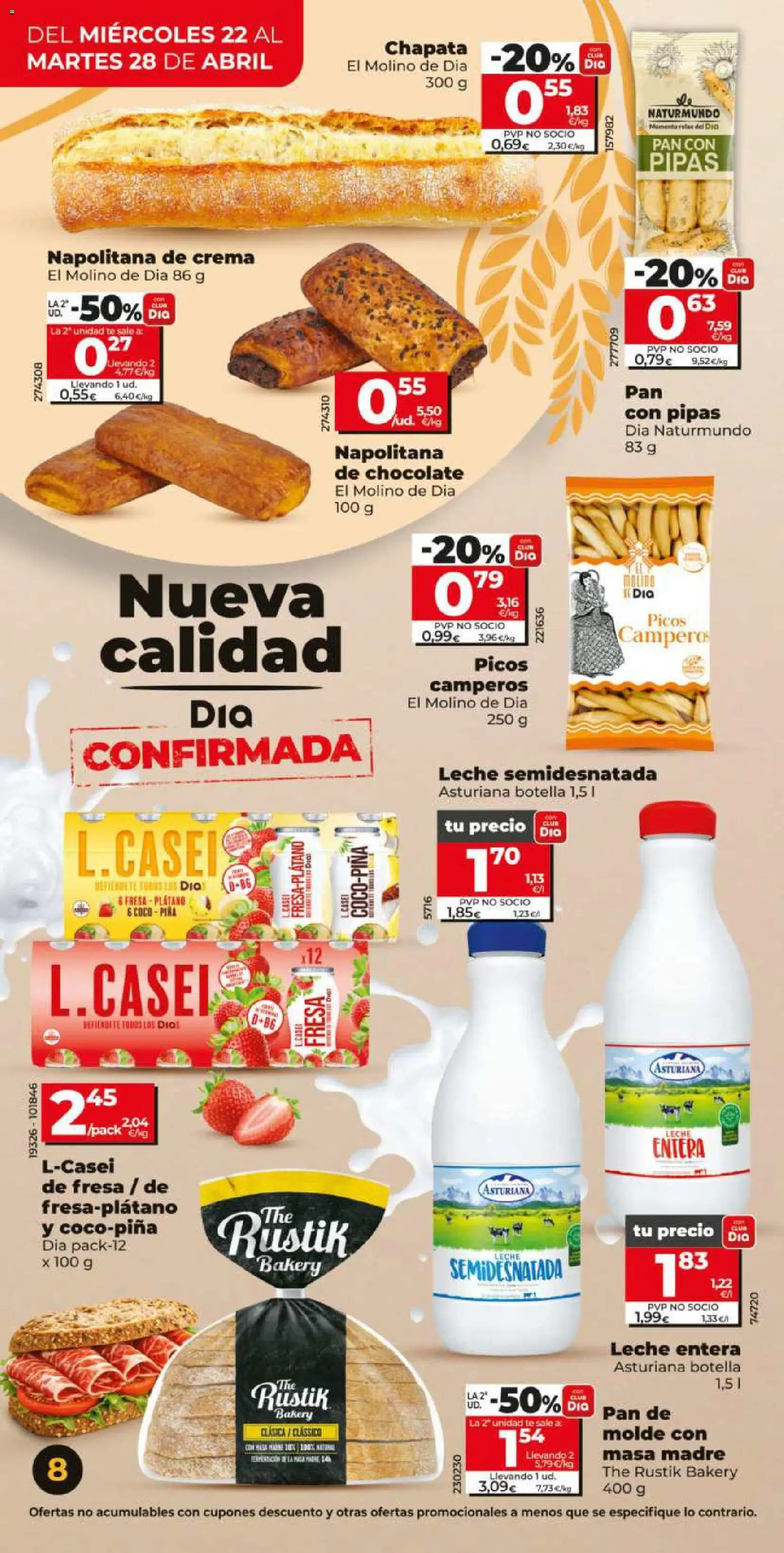 Dia - folleto Market │ válido desde el 22.04.2026 | Página: 8 | Productos: Leche entera, Pan, Piña, Crema