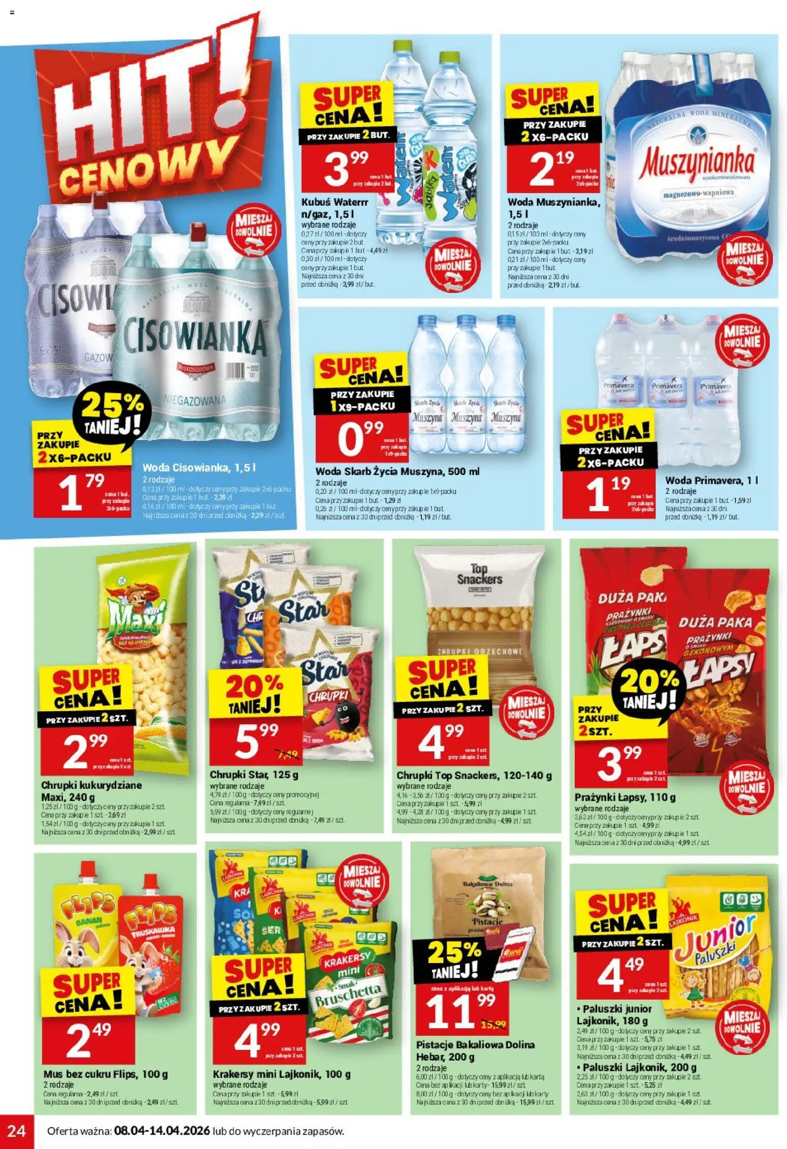 Twój Market gazetka od 08.04.2026 | Strona: 24 | Produkty: Karta, Top, Paluszki, Woda