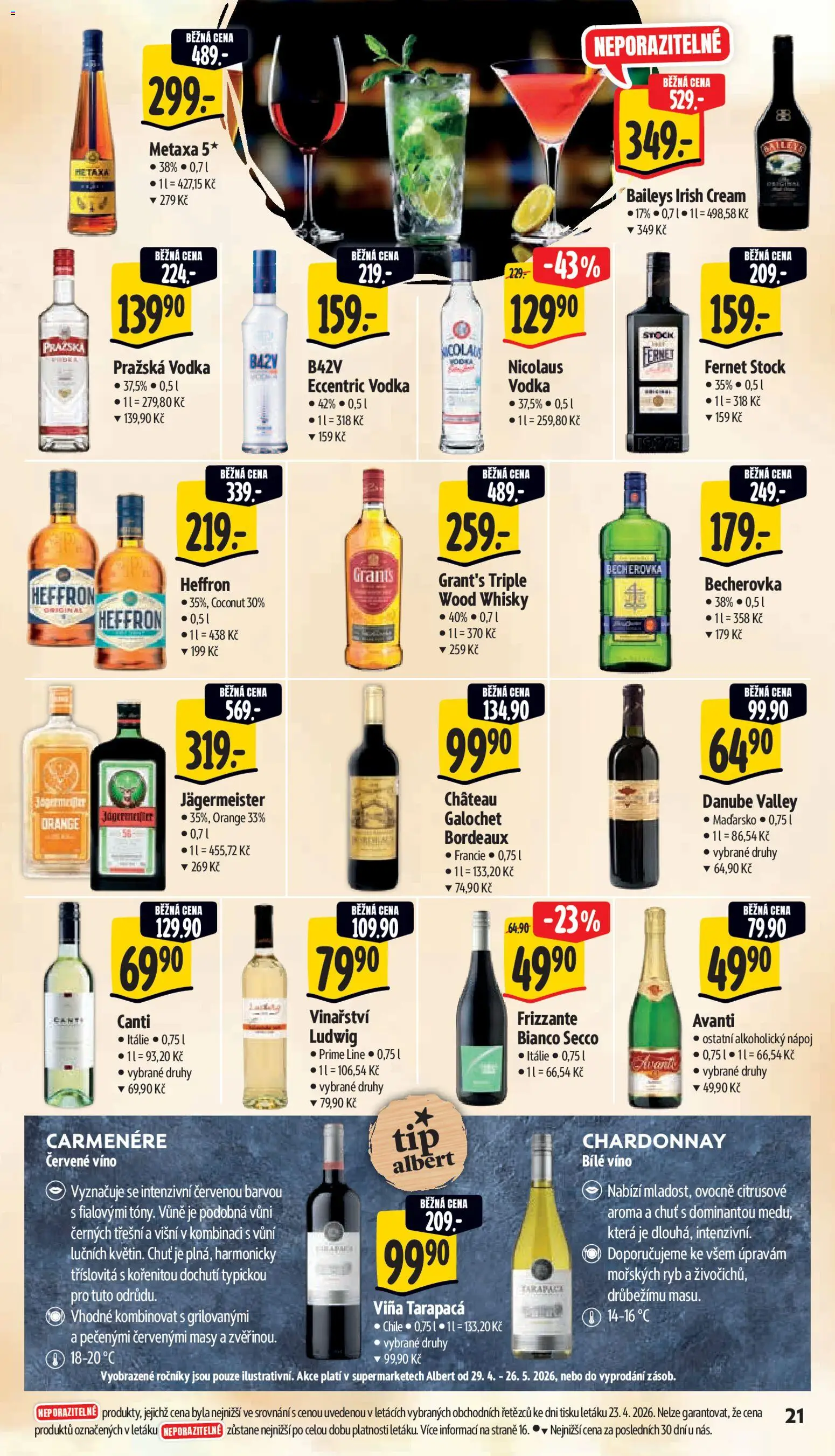 Albert leták - Supermarket od 29.04.2026 | Strana: 29 | Produkty: Bílé víno, Vodka, Irish cream, Baileys