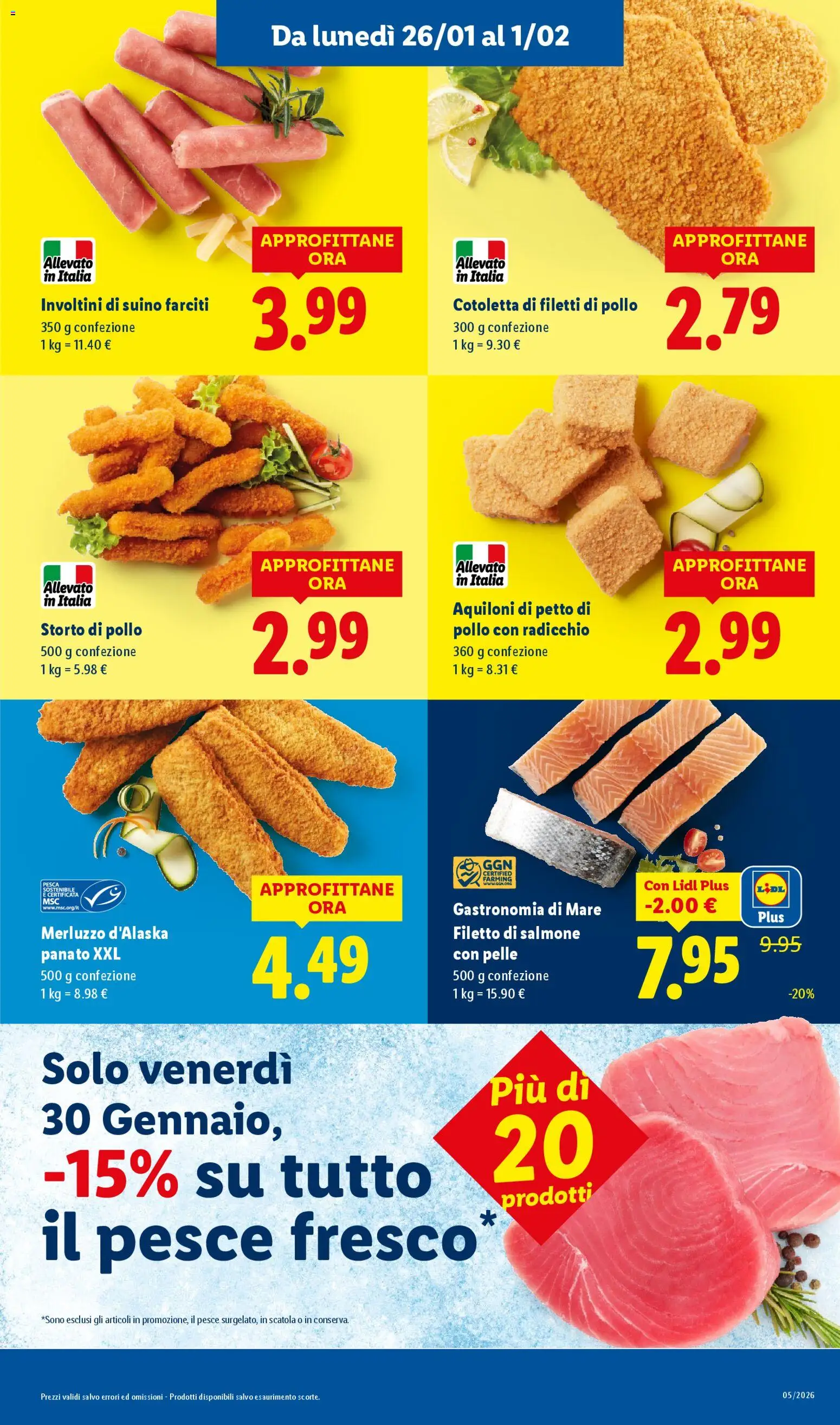 Volantino Lidl del 26.01.2026 | Pagina: 9 | Prodotti: Pollo, Merluzzo, Il pesce, Pesca