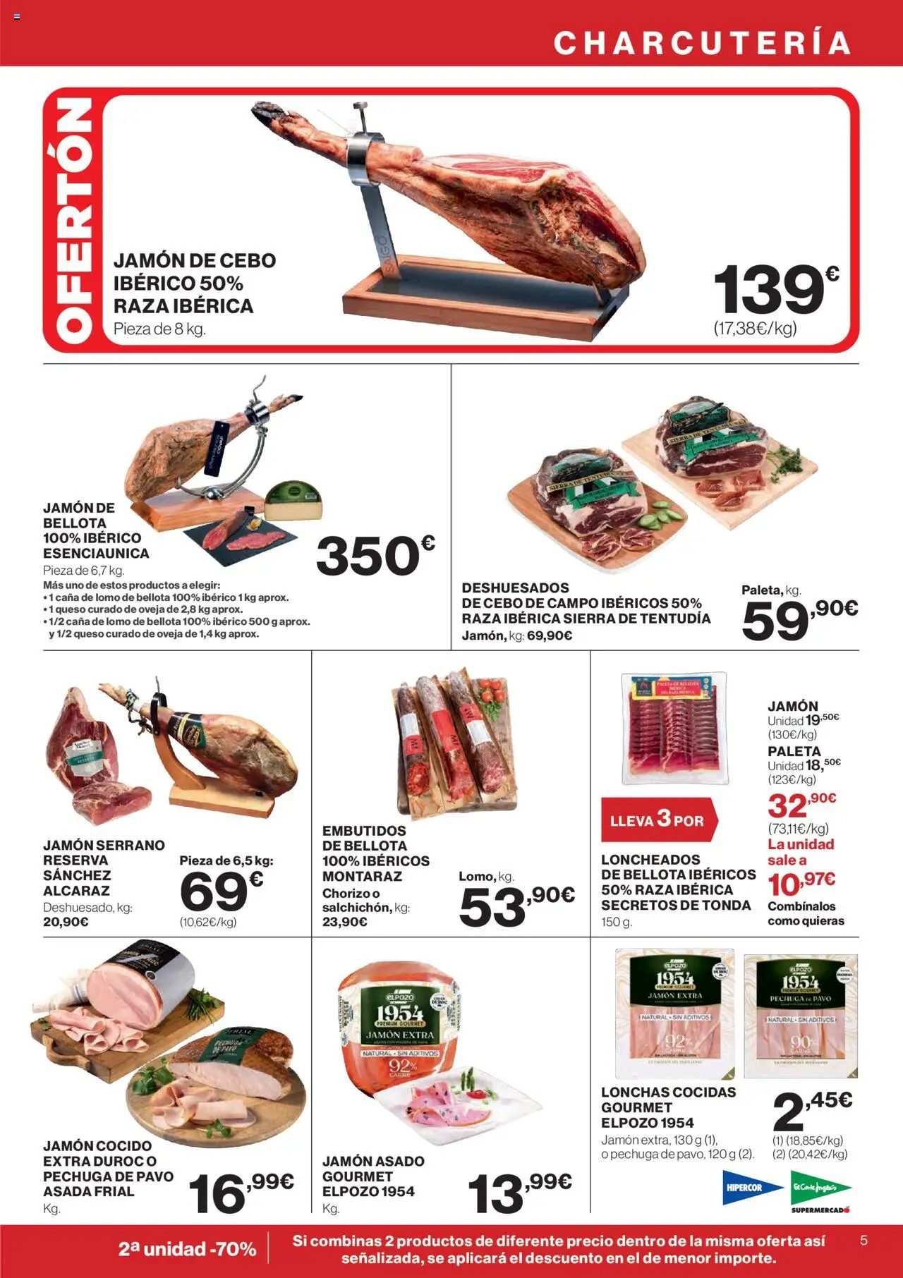 El Corte Inglés ofertas │ válido desde el 14.08.2025 | Página: 5 | Productos: Jamón serrano, Queso, Jamón, Jamón cocido