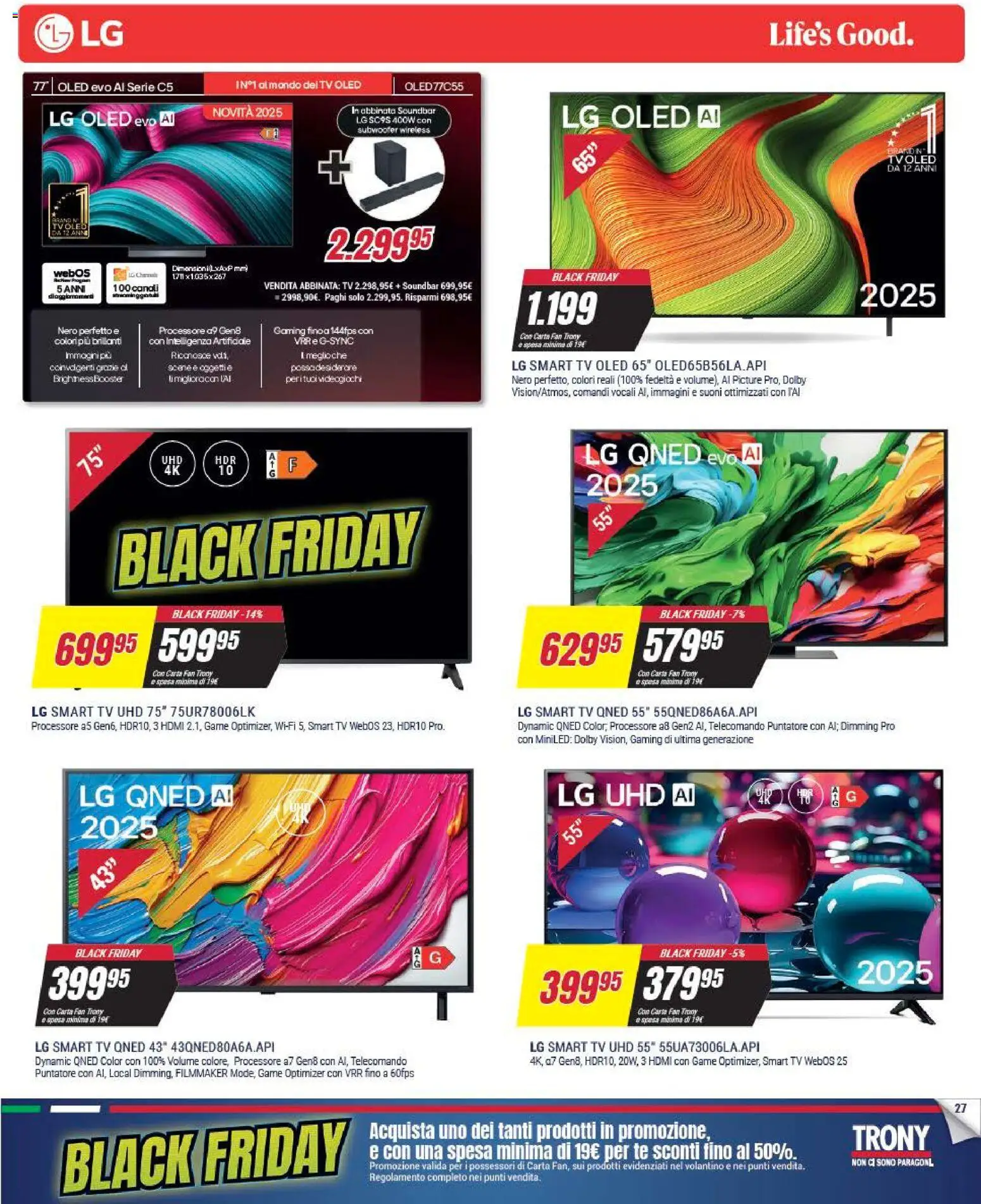 Volantino Trony del 25.11.2025 | Pagina: 27 | Prodotti: Telecomando, Tè, Soundbar, Fan
