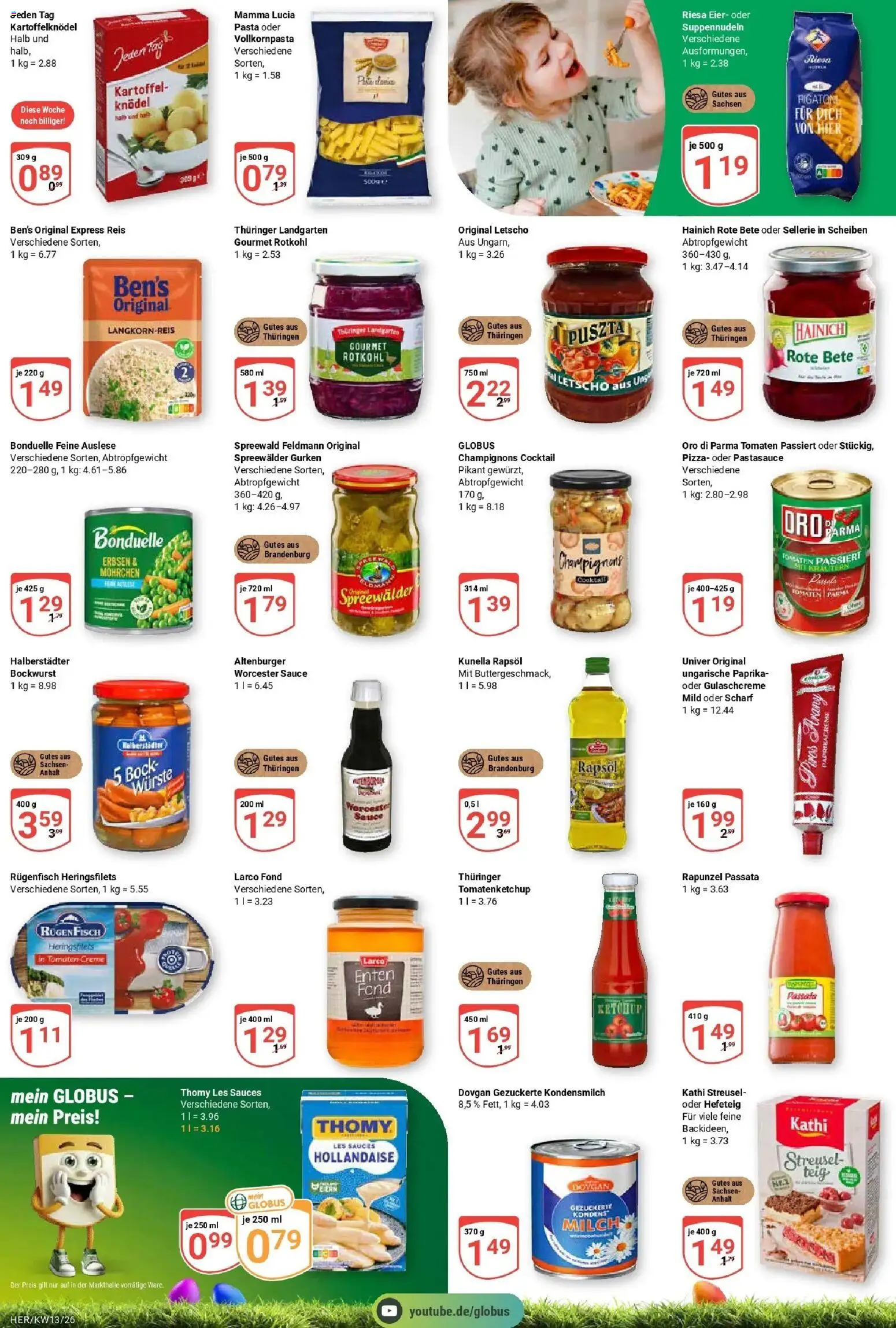 Globus prospekt Hermsdorf	 – gültig ab 23.03.2026 | Seite: 5 | Produkte: Champignons, Pasta, Pizza, Erbsen