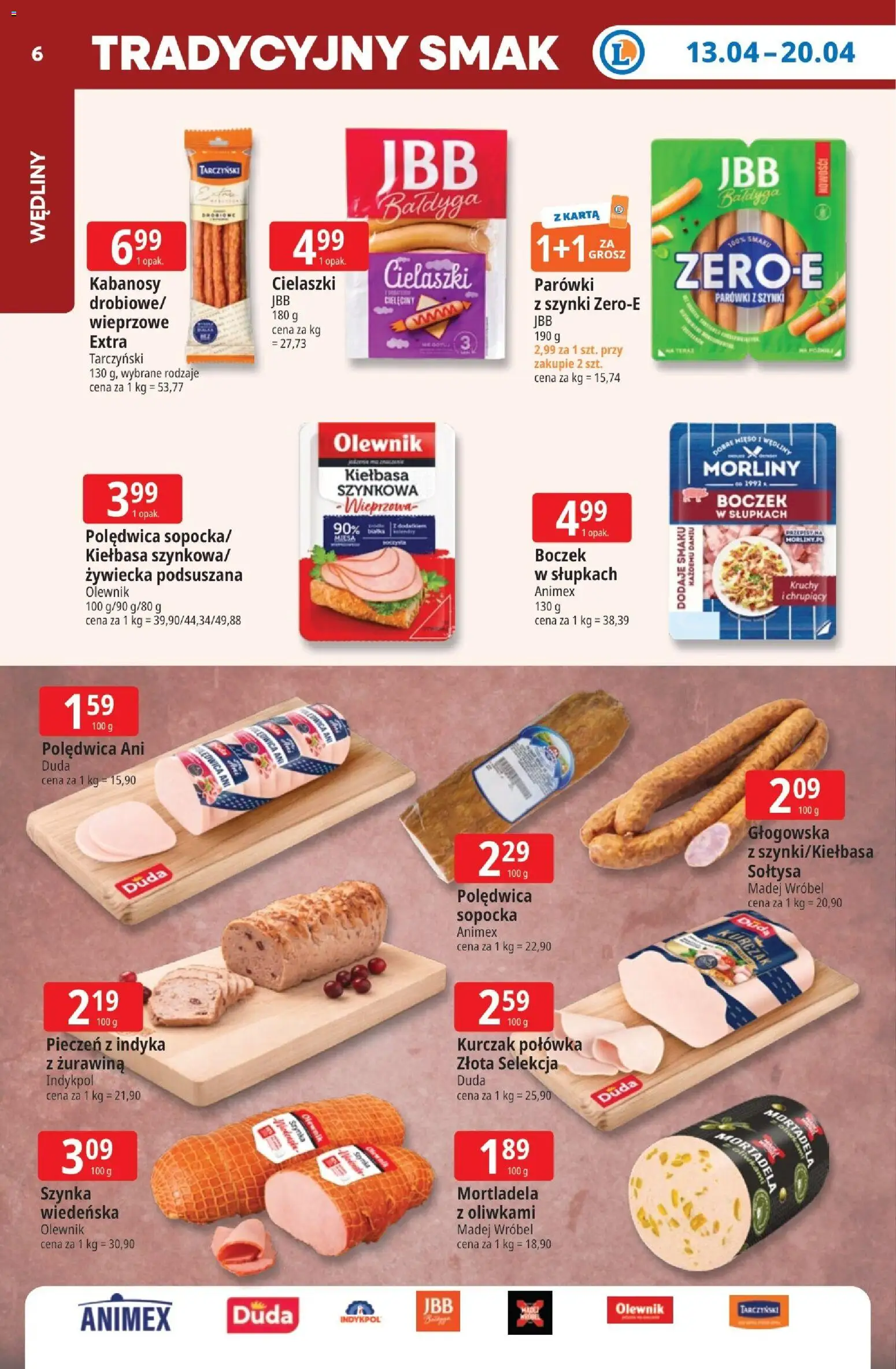 E.Leclerc gazetka - Radom od 13.04.2026 | Strona: 6 | Produkty: Mortadela, Parówki z szynki, Boczek, Żurawina