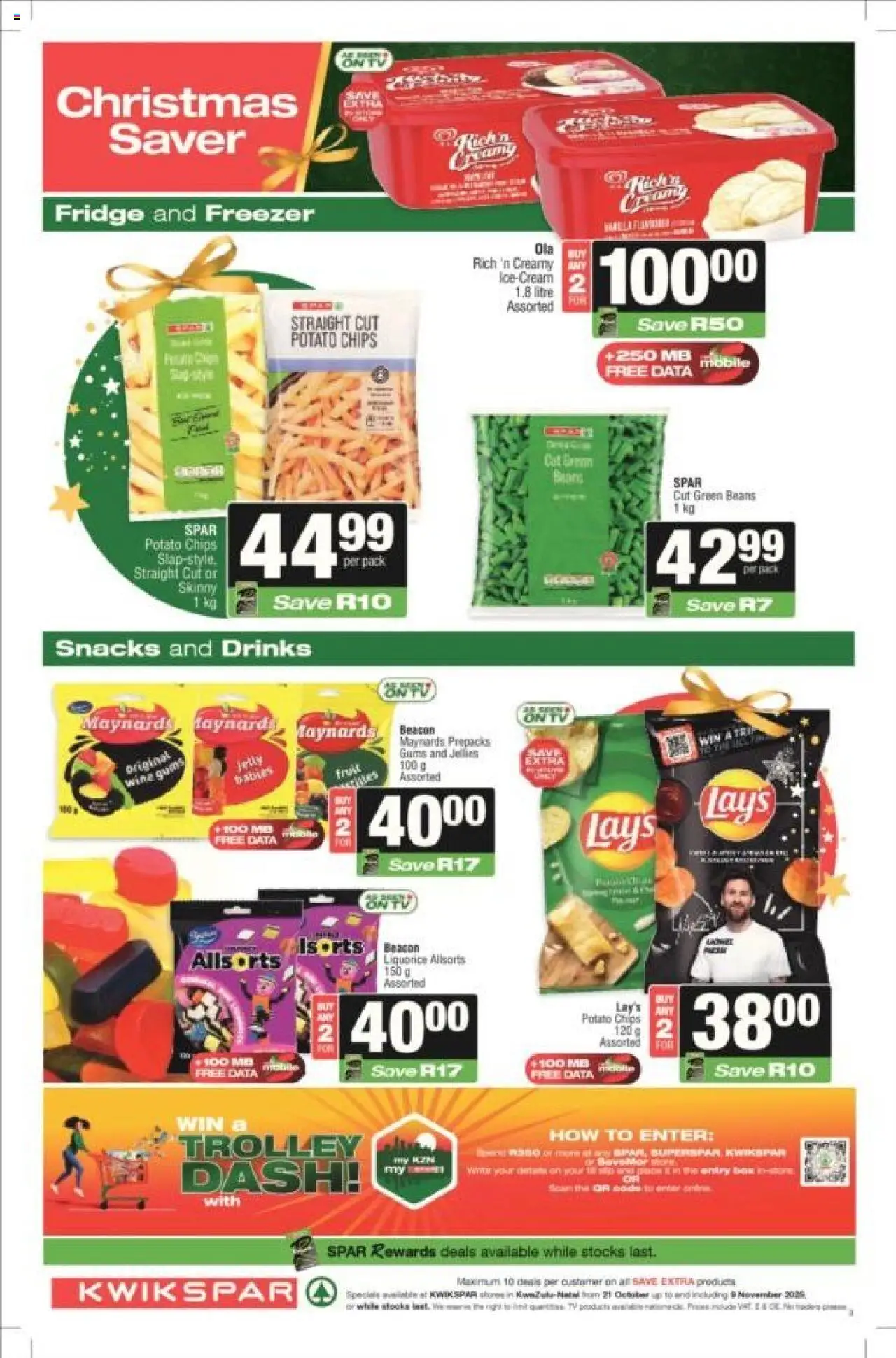 New KWIKSPAR catalogue – valid from 21.10.2025 | Page: 3 | Products: Beans, Freezer, Wine, Chips
