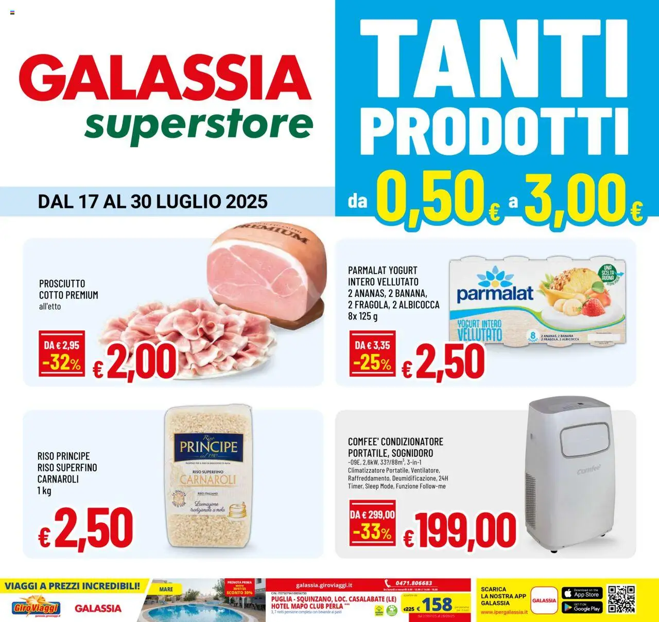 Volantino Galassia del 17.07.2025 | Pagina: 1 | Prodotti: Climatizzatore, Yogurt, Riso, The