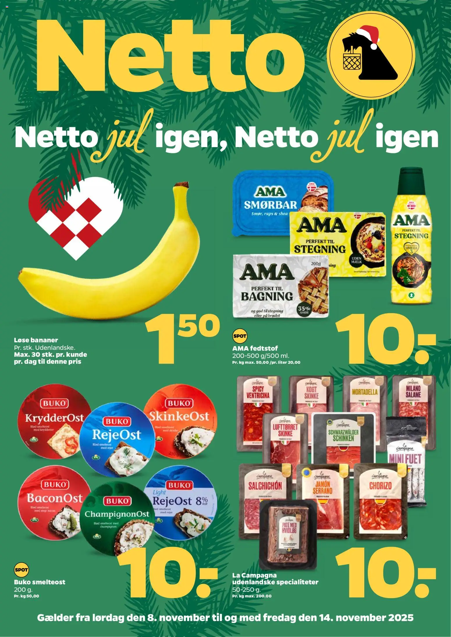 Netto tilbudsavis – gyldig fra 08.11.2025 | Side: 1 | Produkter: Paté, Salami, Hvidløg, Rejer