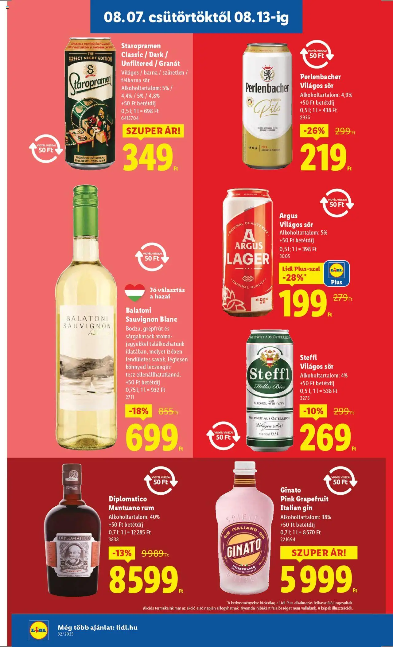 Lidl akciós ujság - amely érvényes a következő dátumtól: 07.08.2025 | Oldal: 14 | Termékek: Steffl, Sör, Gin, Grapefruit