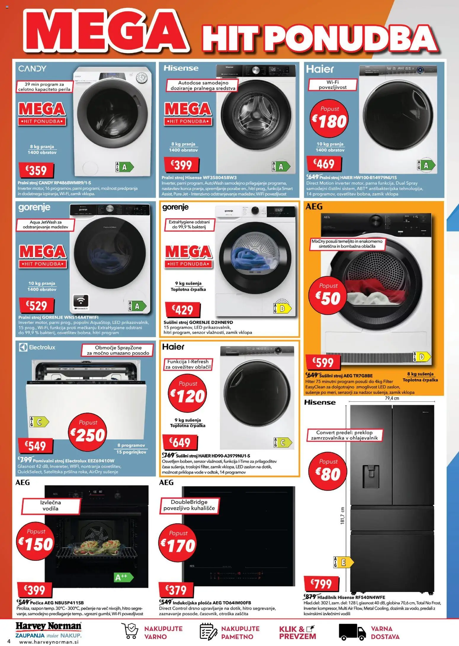 Novi Harvey Norman katalog ponudbe – veljaven od 21.01.2026 | Stran: 4 | Izdelki: Hladilnik, Pralni stroj, Pomivalni stroj, Kuhališče