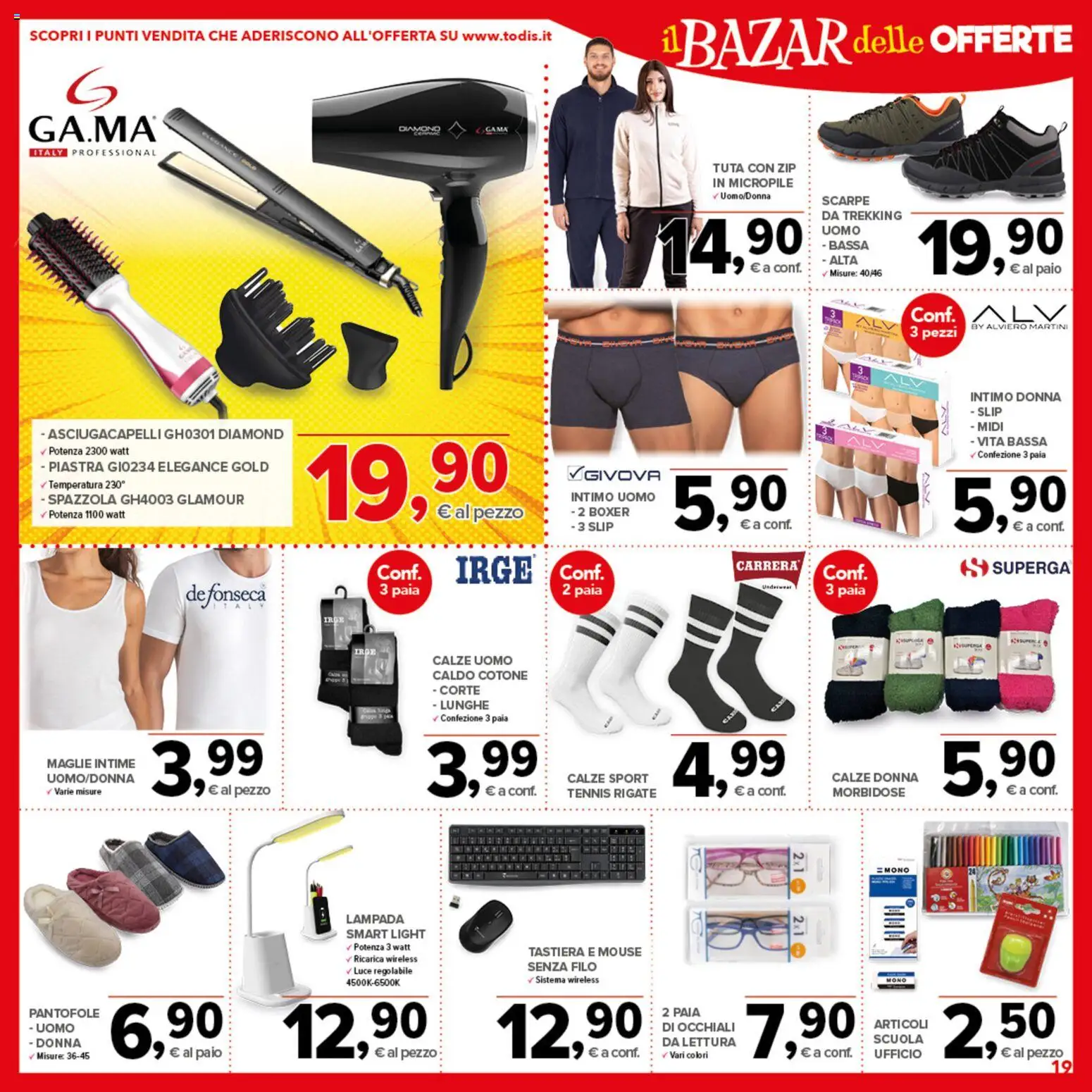 Volantino Todis del 08.01.2026 | Pagina: 19 | Prodotti: Spazzola, Slip, Boxer, Pantofole