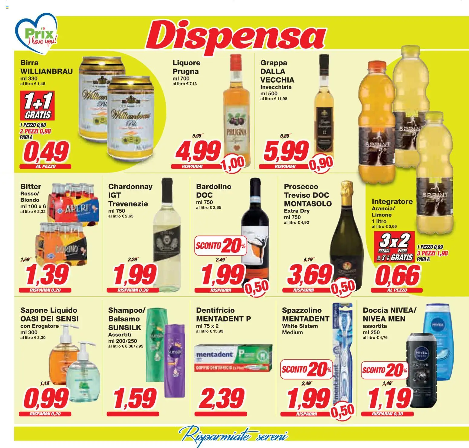 Volantino Prix del 16.03.2026 | Pagina: 26 | Prodotti: Dentifricio, Liquore, Grappa, Doccia