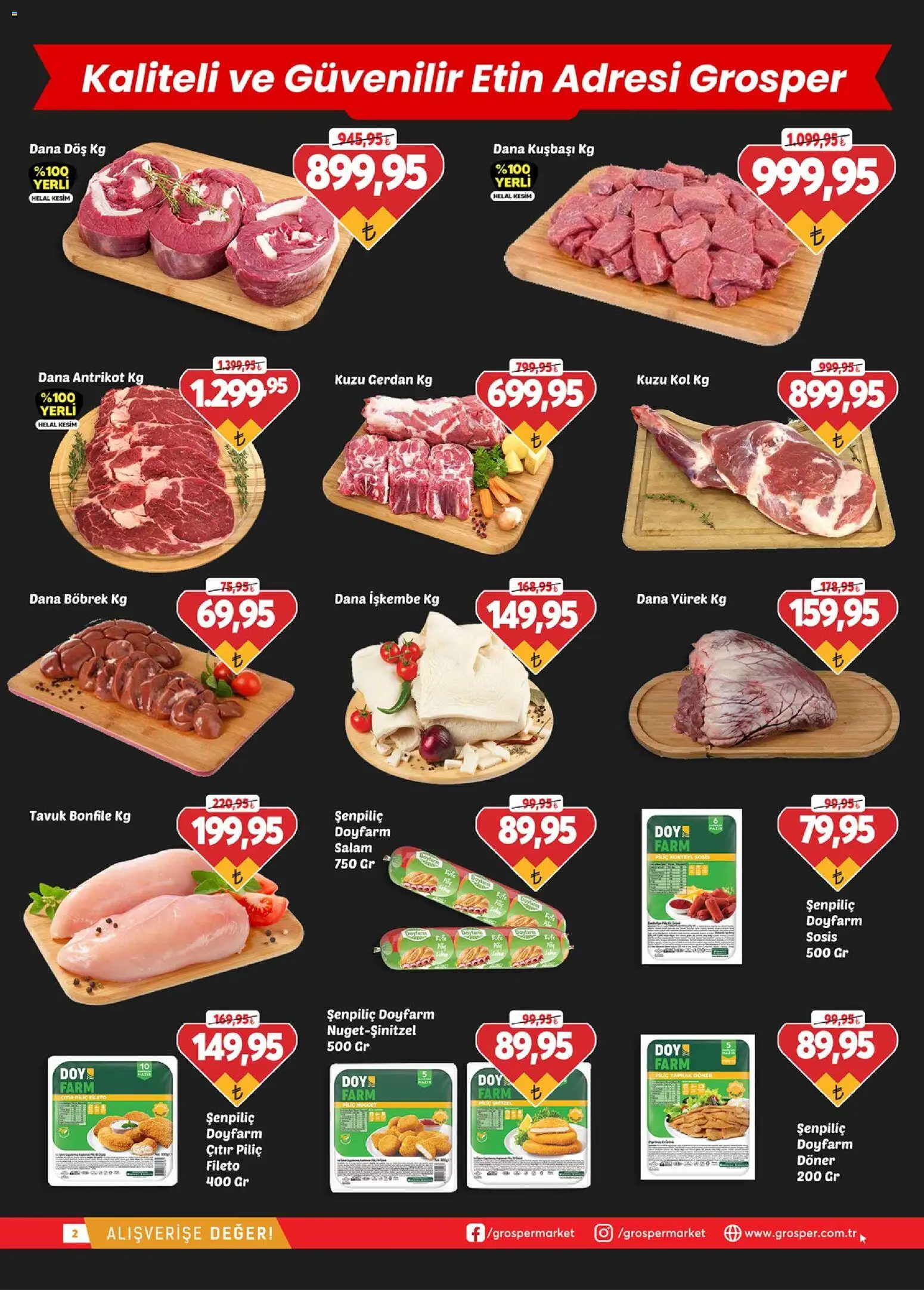 Grosper Katalog - 08.04.2026 tarihinden itibaren geçerlidir | Sayfa: 2 | Ürünler: Döner, Salam, Sosis, Dana kuşbaşı