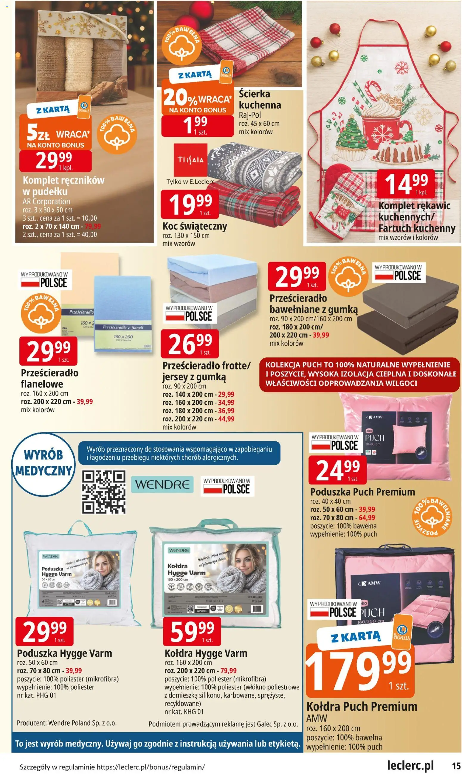 E.Leclerc Gazetka - Zielona Góra od 12.11.2025 | Strona: 15 | Produkty: Karta, Poduszka, Koc, Kołdra