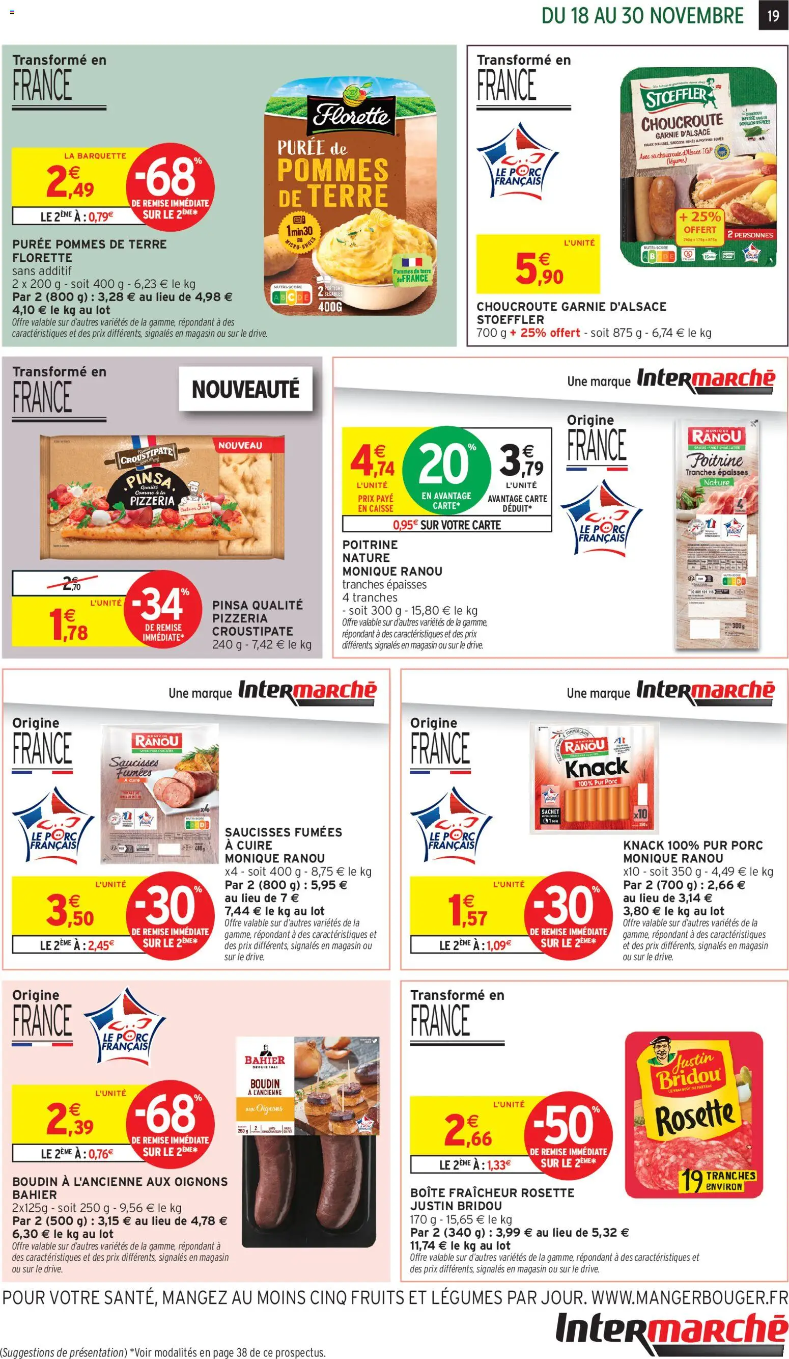 {H1} | Page: 19 | Produits: Pinsa, Saucisse, Pizza, Pommes de terre