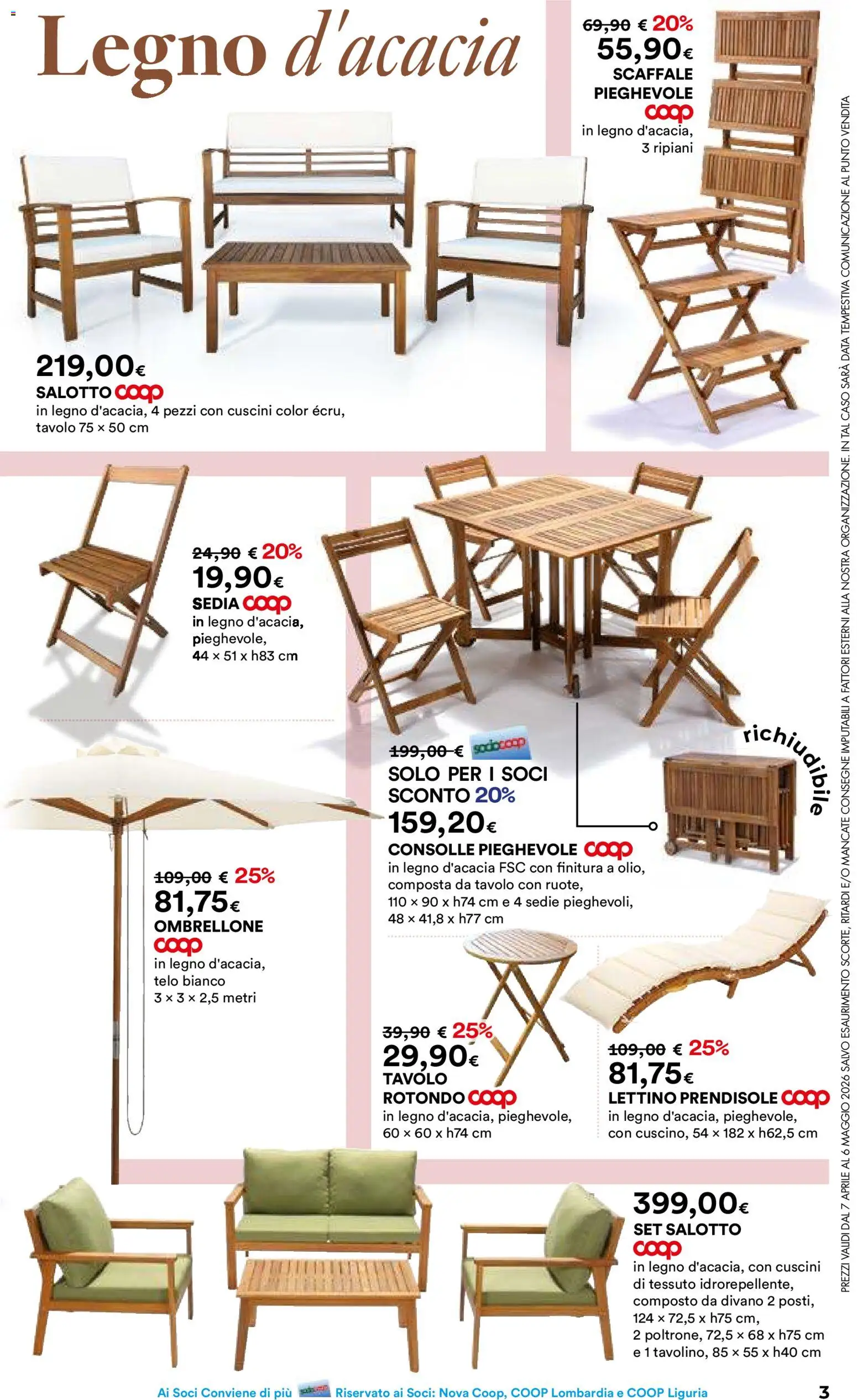 Volantino Ipercoop del 07.04.2026 | Pagina: 3 | Prodotti: Ombrellone, Data, Lettino, Tavolo