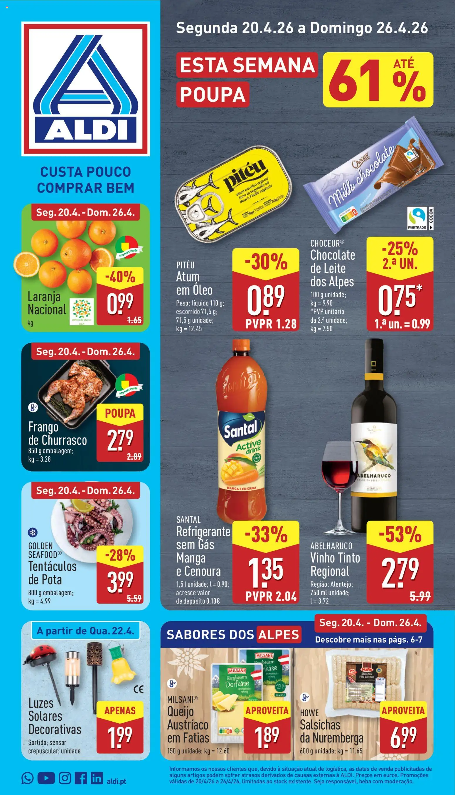 Aldi folheto │ válido de 20.04.2026 | Página: 1 | Produtos: Leite, Queijo, Vinho, Cenoura