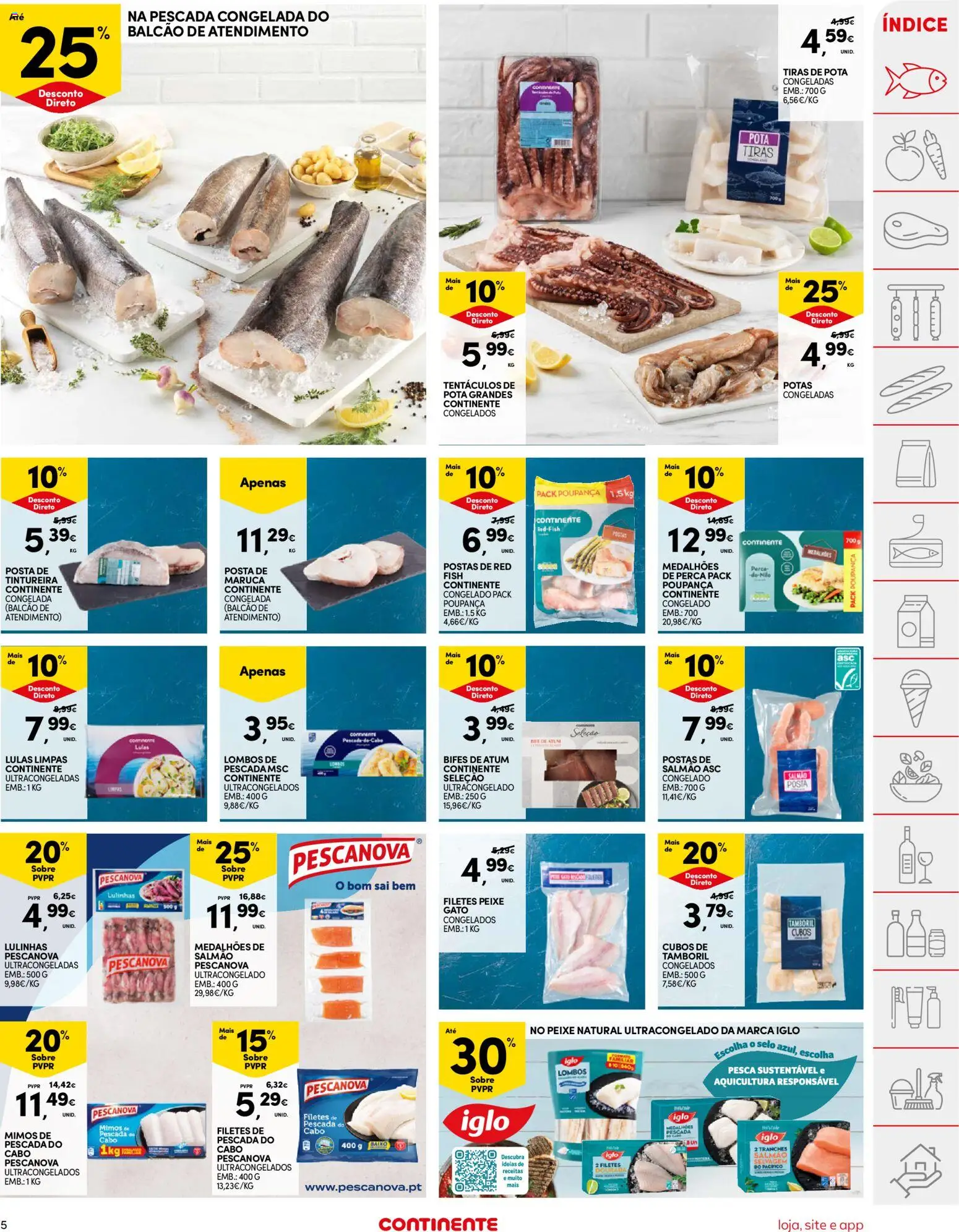 Continente folheto │ válido de 04.11.2025 | Página: 5 | Produtos: Atum, Salmão, Tamboril, Peixe